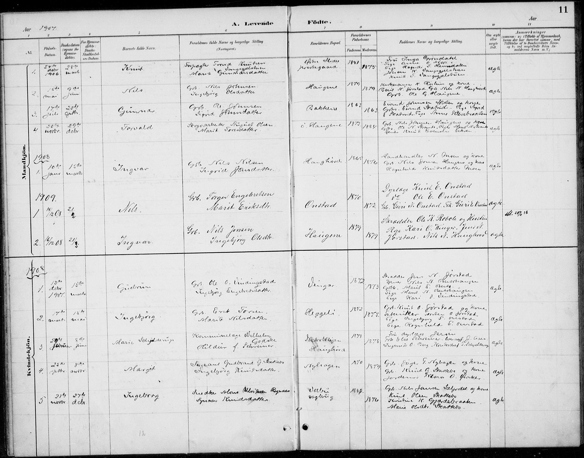 Øystre Slidre prestekontor, SAH/PREST-138/H/Ha/Haa/L0005: Parish register (official) no. 5, 1887-1916, p. 11
