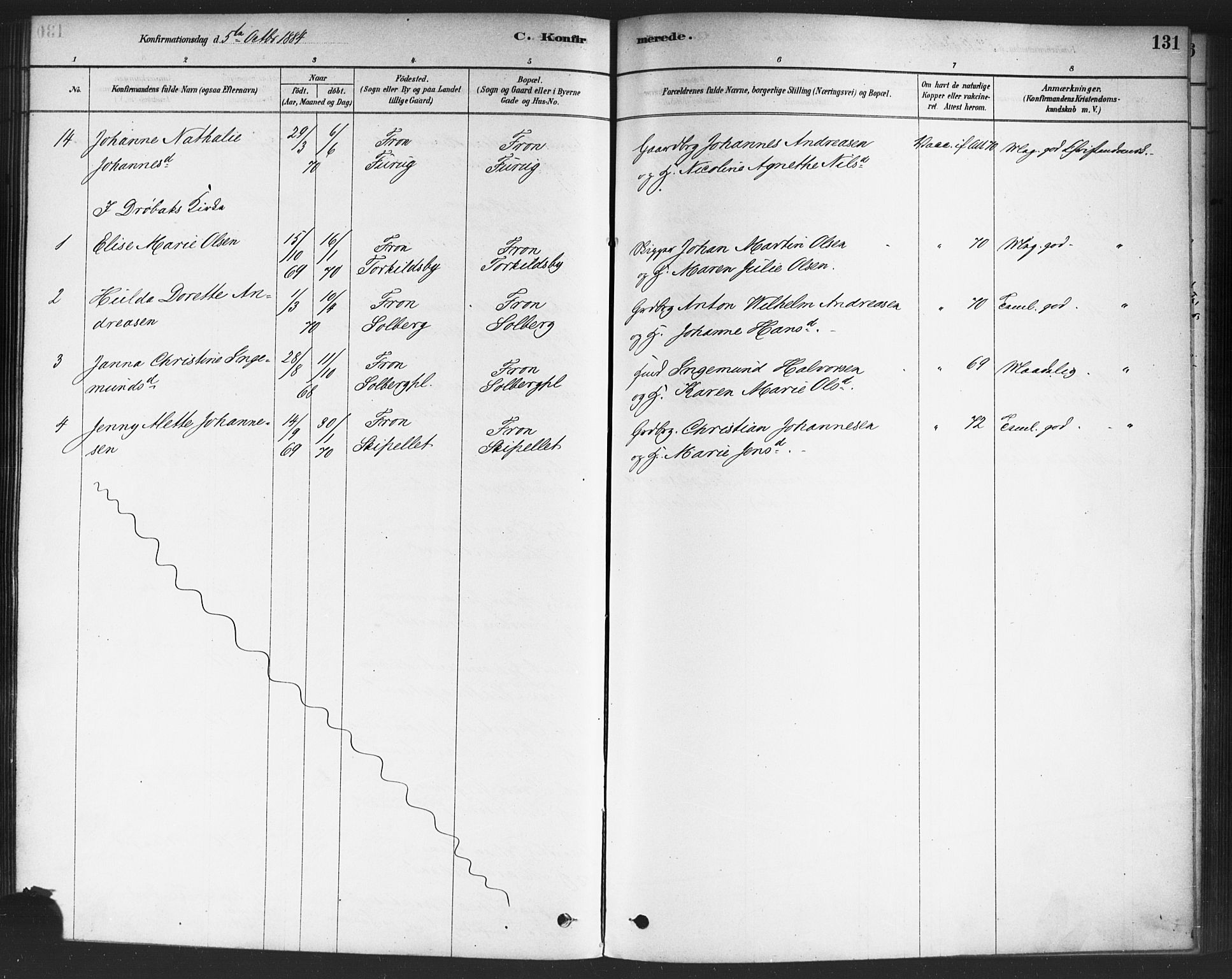 Drøbak prestekontor Kirkebøker, AV/SAO-A-10142a/F/Fc/L0002: Parish register (official) no. III 2, 1878-1891, p. 131