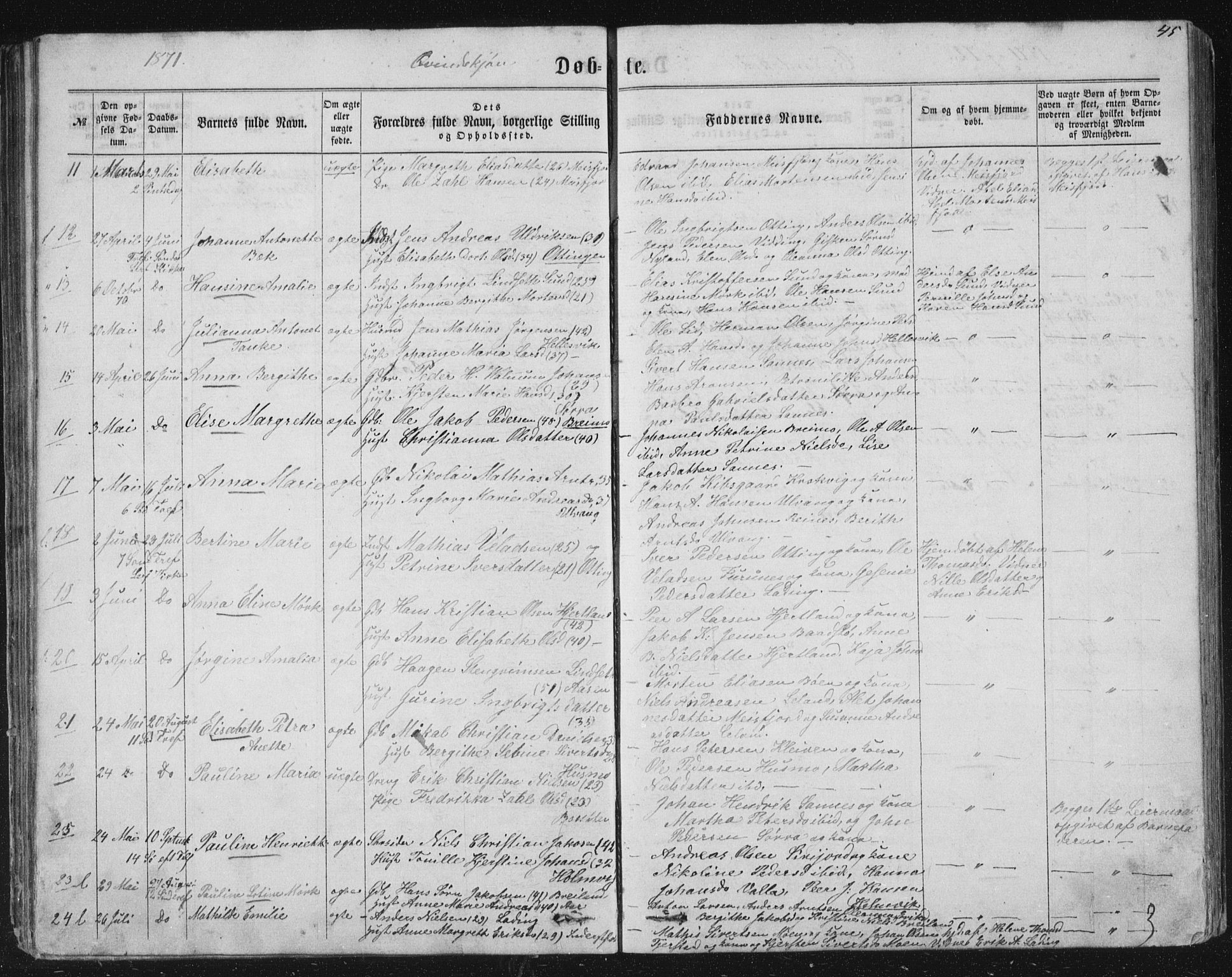 Ministerialprotokoller, klokkerbøker og fødselsregistre - Nordland, AV/SAT-A-1459/831/L0476: Parish register (copy) no. 831C03, 1866-1877, p. 45