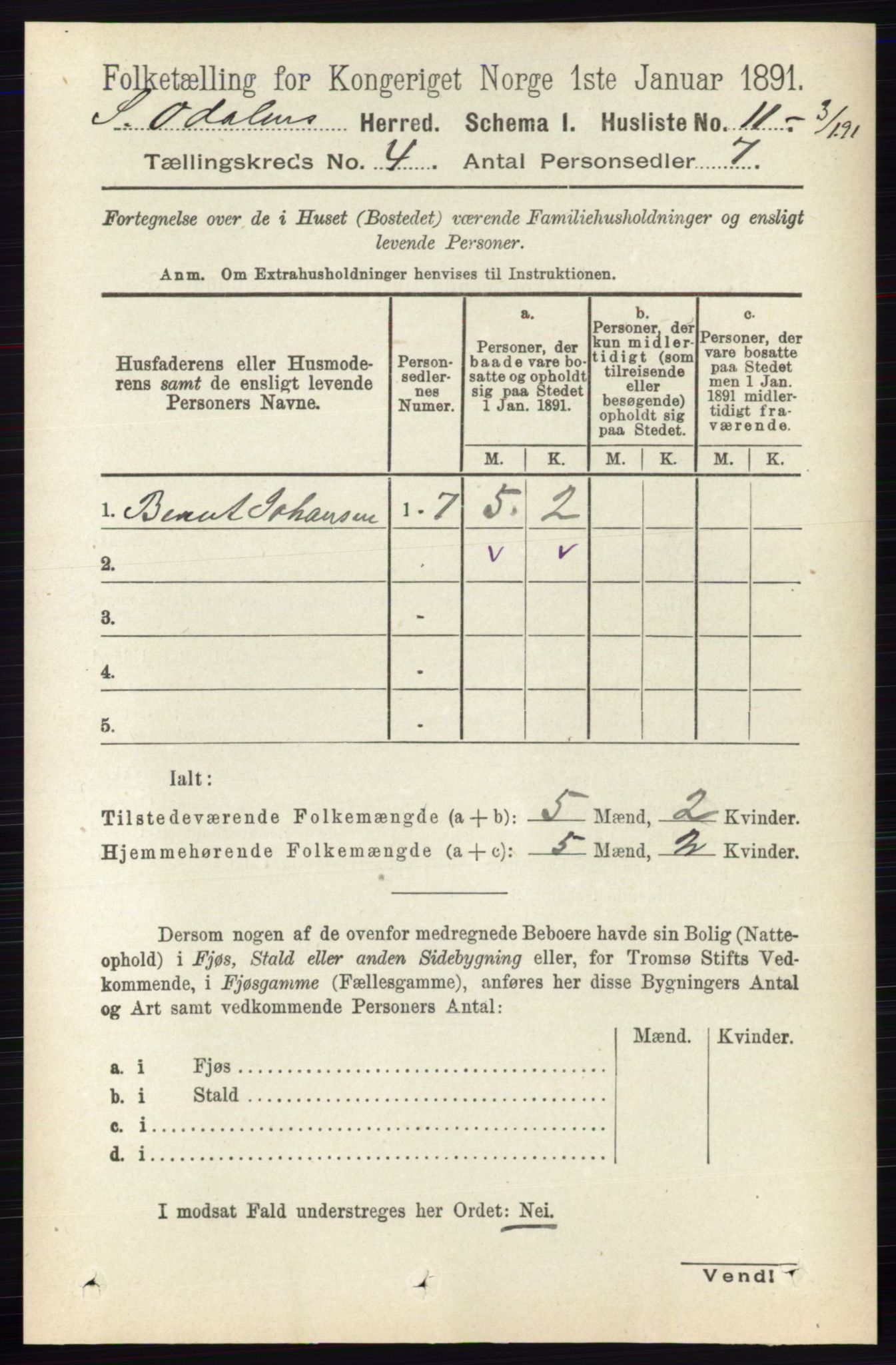 RA, 1891 census for 0419 Sør-Odal, 1891, p. 1663