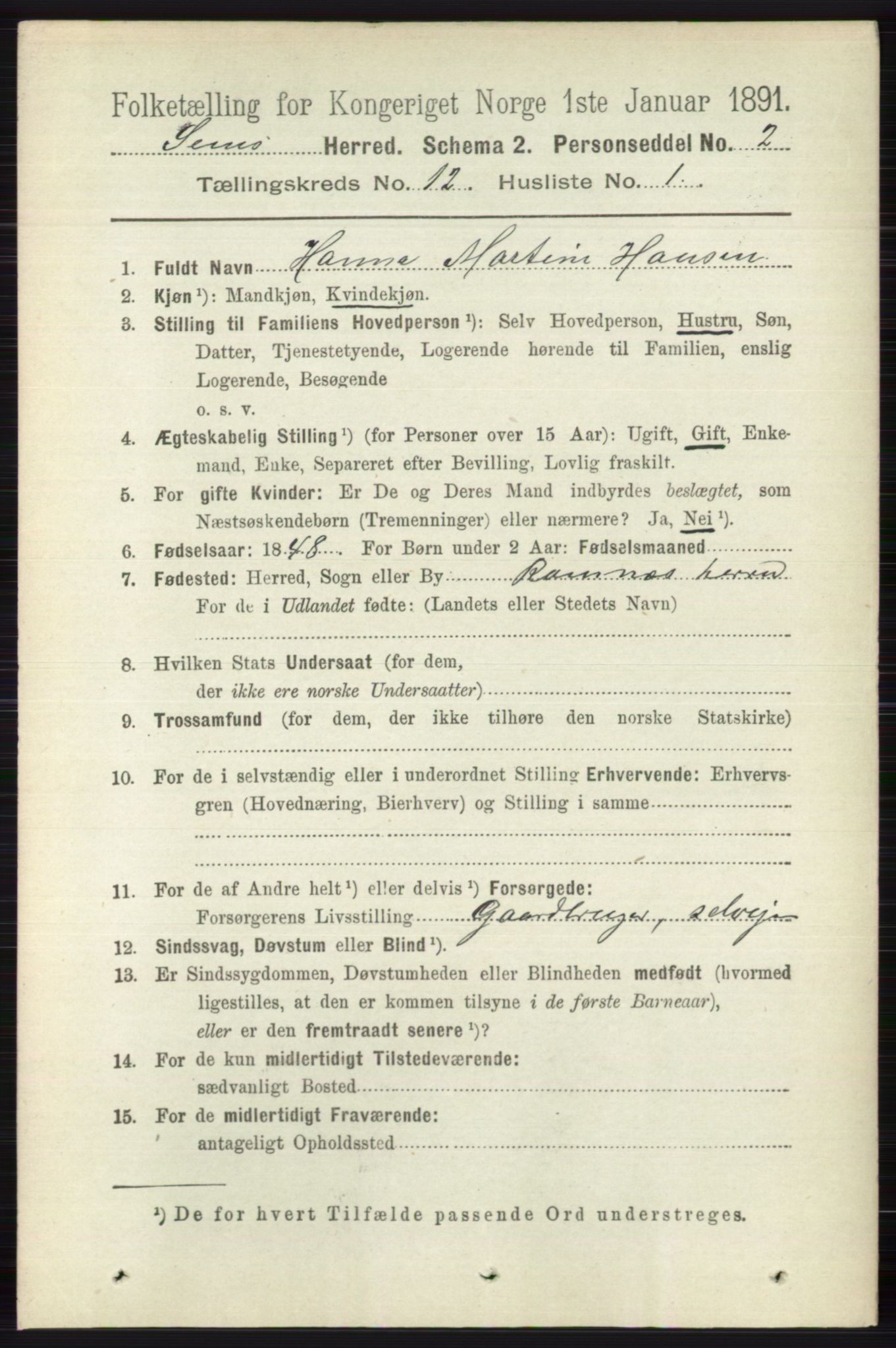 RA, 1891 census for 0721 Sem, 1891, p. 5757