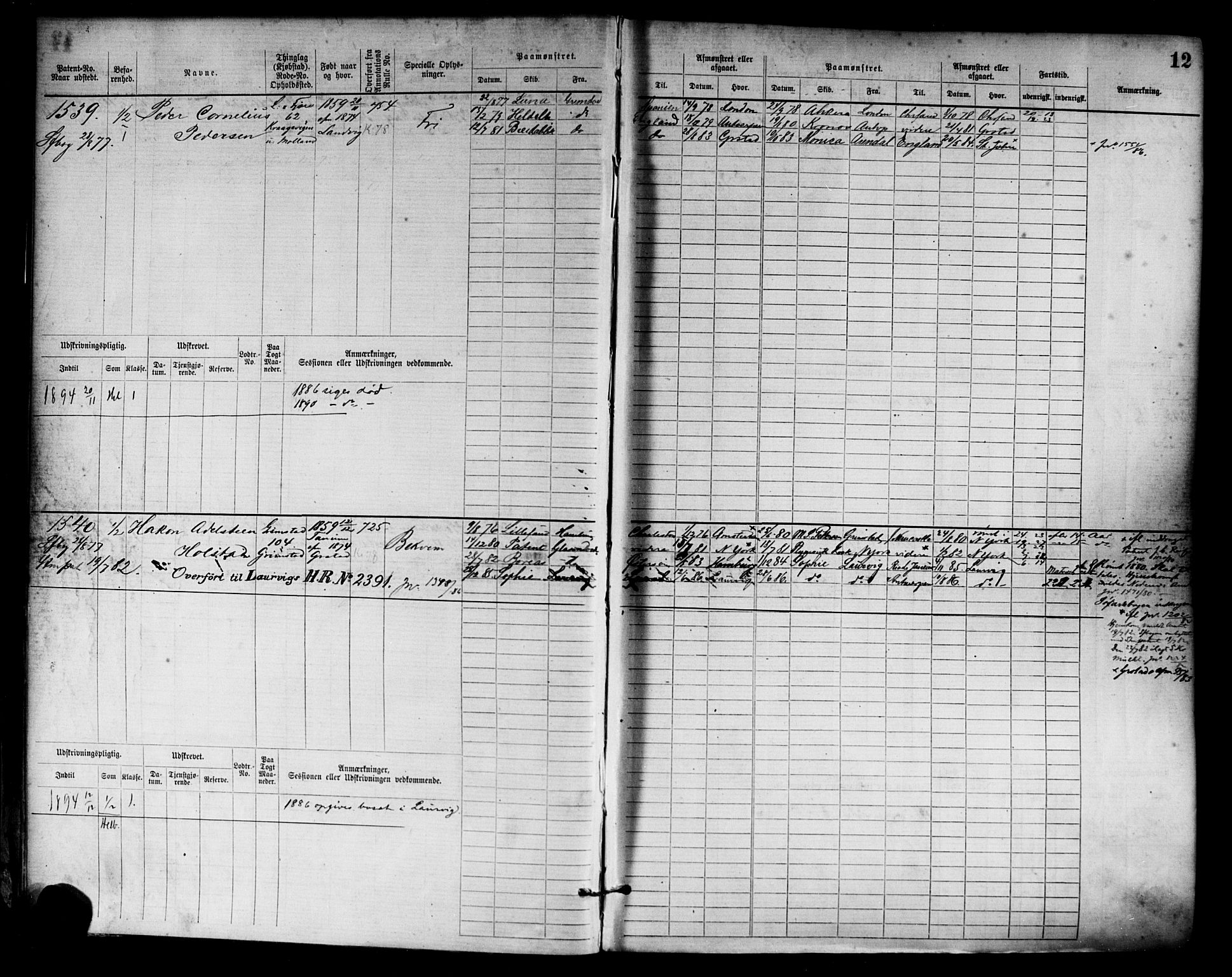 Grimstad mønstringskrets, AV/SAK-2031-0013/F/Fb/L0003: Hovedrulle nr 1517-2276, F-6, 1877-1888, p. 15