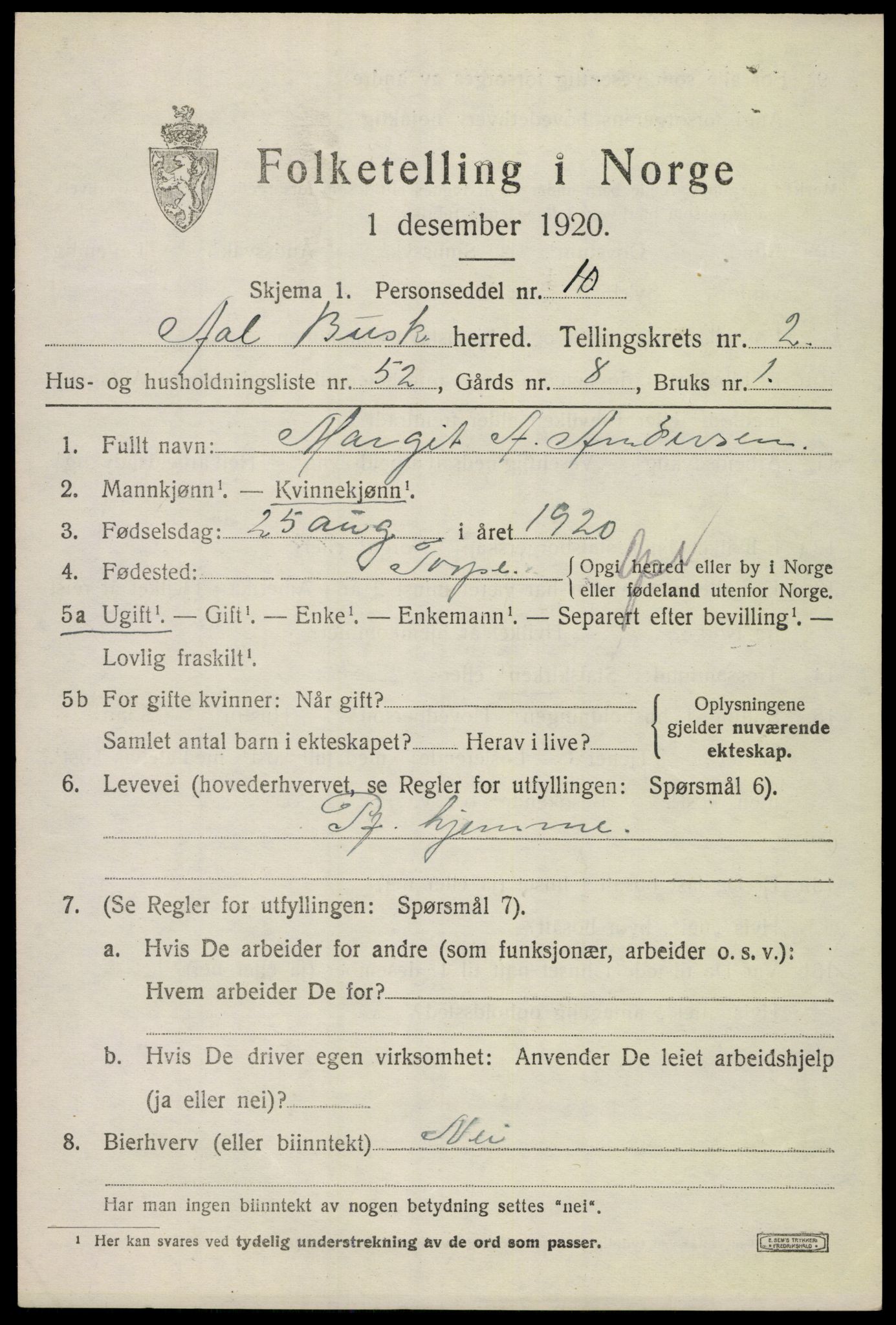 SAKO, 1920 census for Ål, 1920, p. 2368