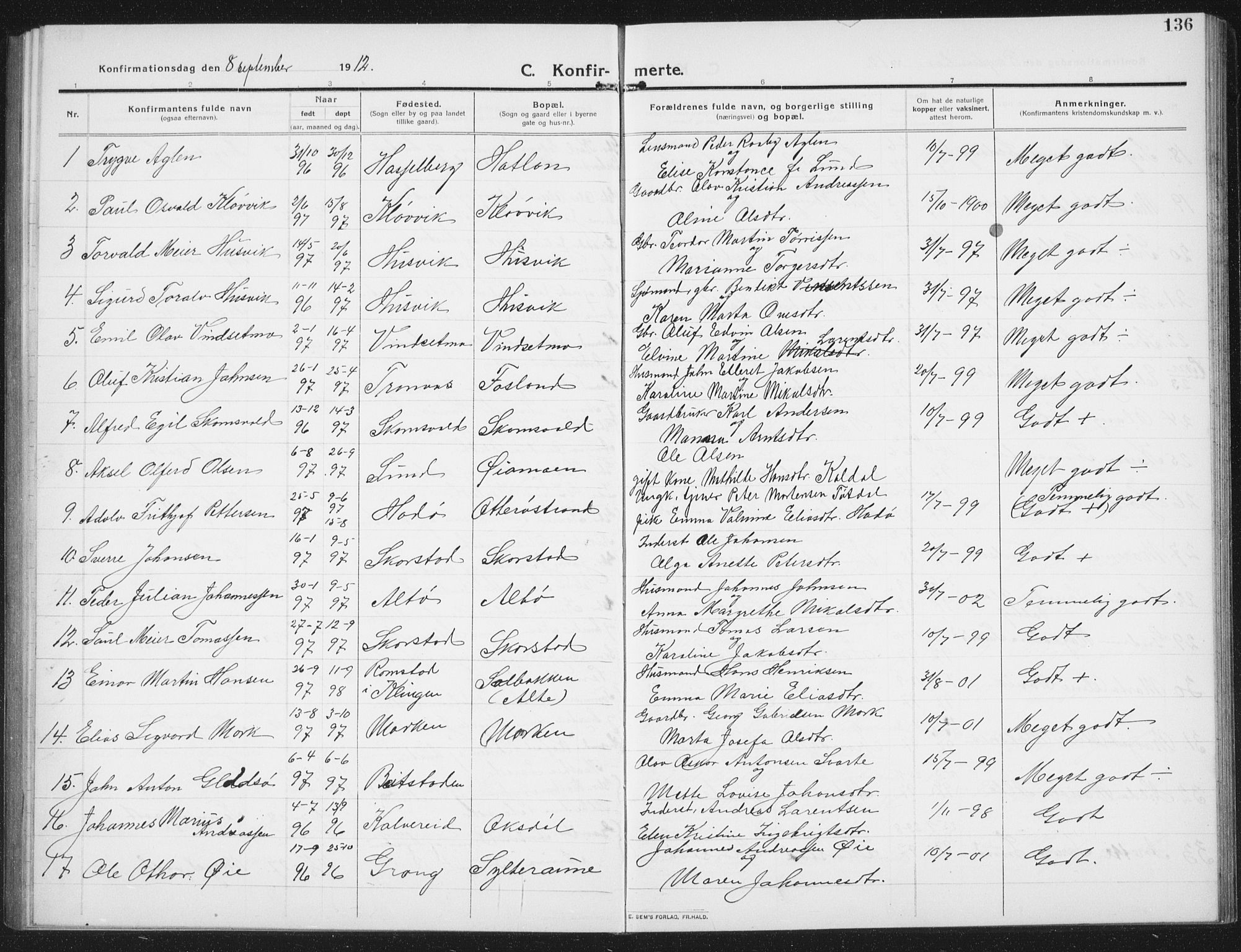 Ministerialprotokoller, klokkerbøker og fødselsregistre - Nord-Trøndelag, SAT/A-1458/774/L0630: Parish register (copy) no. 774C01, 1910-1934, p. 136