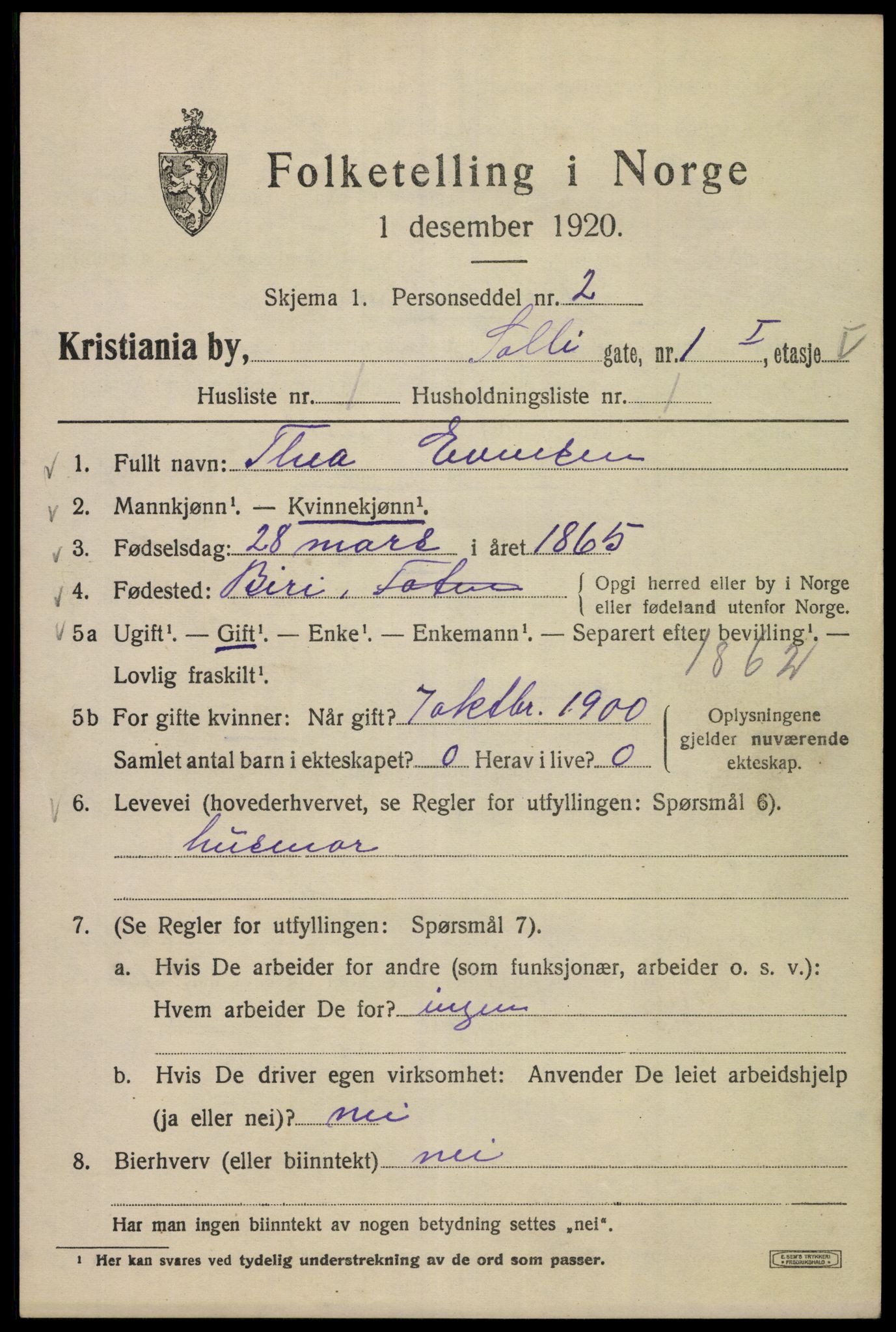 SAO, 1920 census for Kristiania, 1920, p. 527779