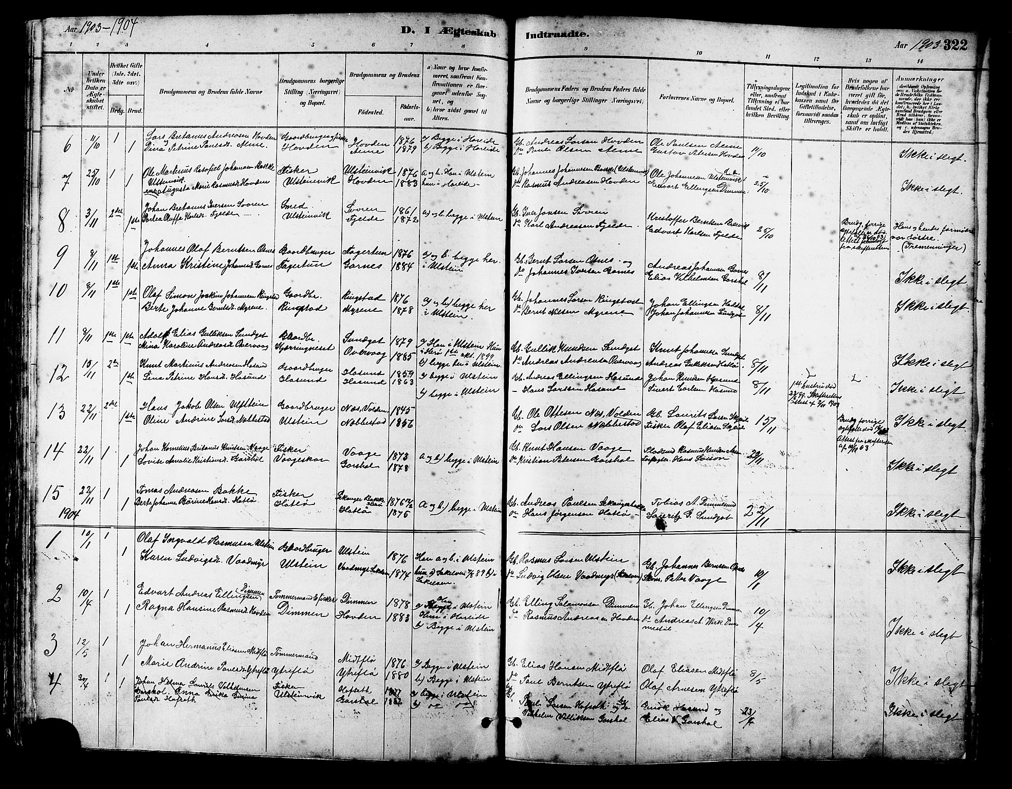 Ministerialprotokoller, klokkerbøker og fødselsregistre - Møre og Romsdal, SAT/A-1454/509/L0112: Parish register (copy) no. 509C02, 1883-1922, p. 322