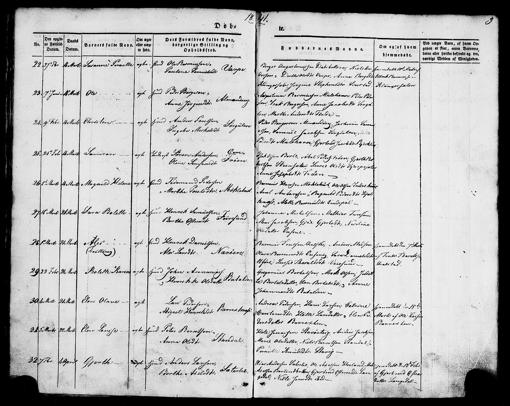 Kinn sokneprestembete, AV/SAB-A-80801/H/Haa/Haaa/L0005: Parish register (official) no. A 5, 1841-1857, p. 3