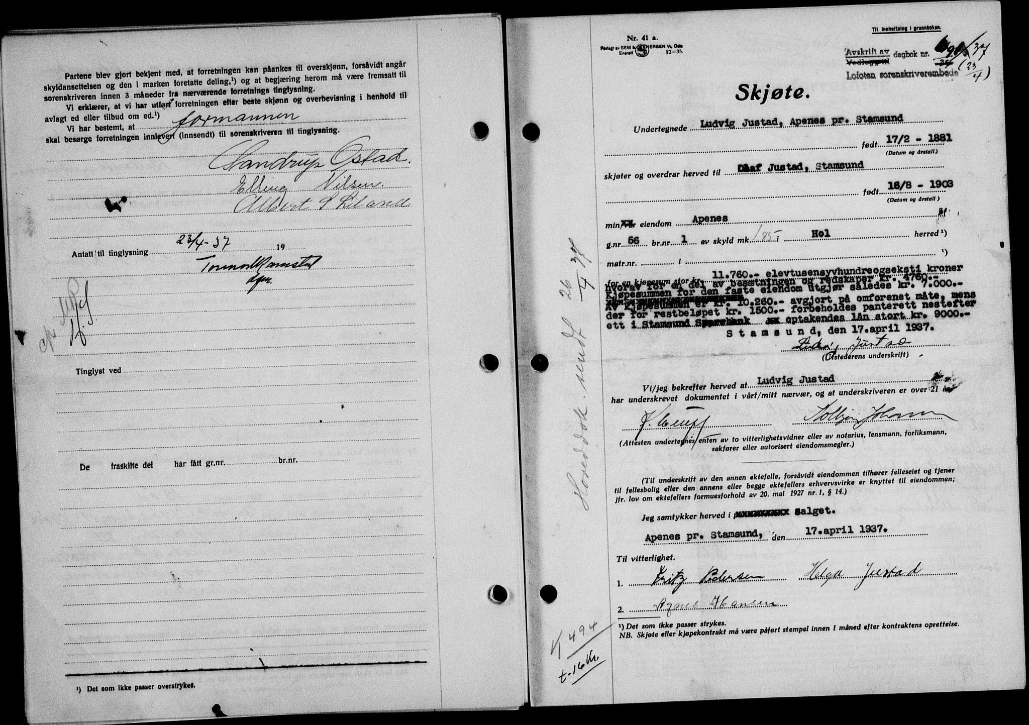 Lofoten sorenskriveri, SAT/A-0017/1/2/2C/L0002a: Mortgage book no. 2a, 1937-1937, Diary no: : 691/1937
