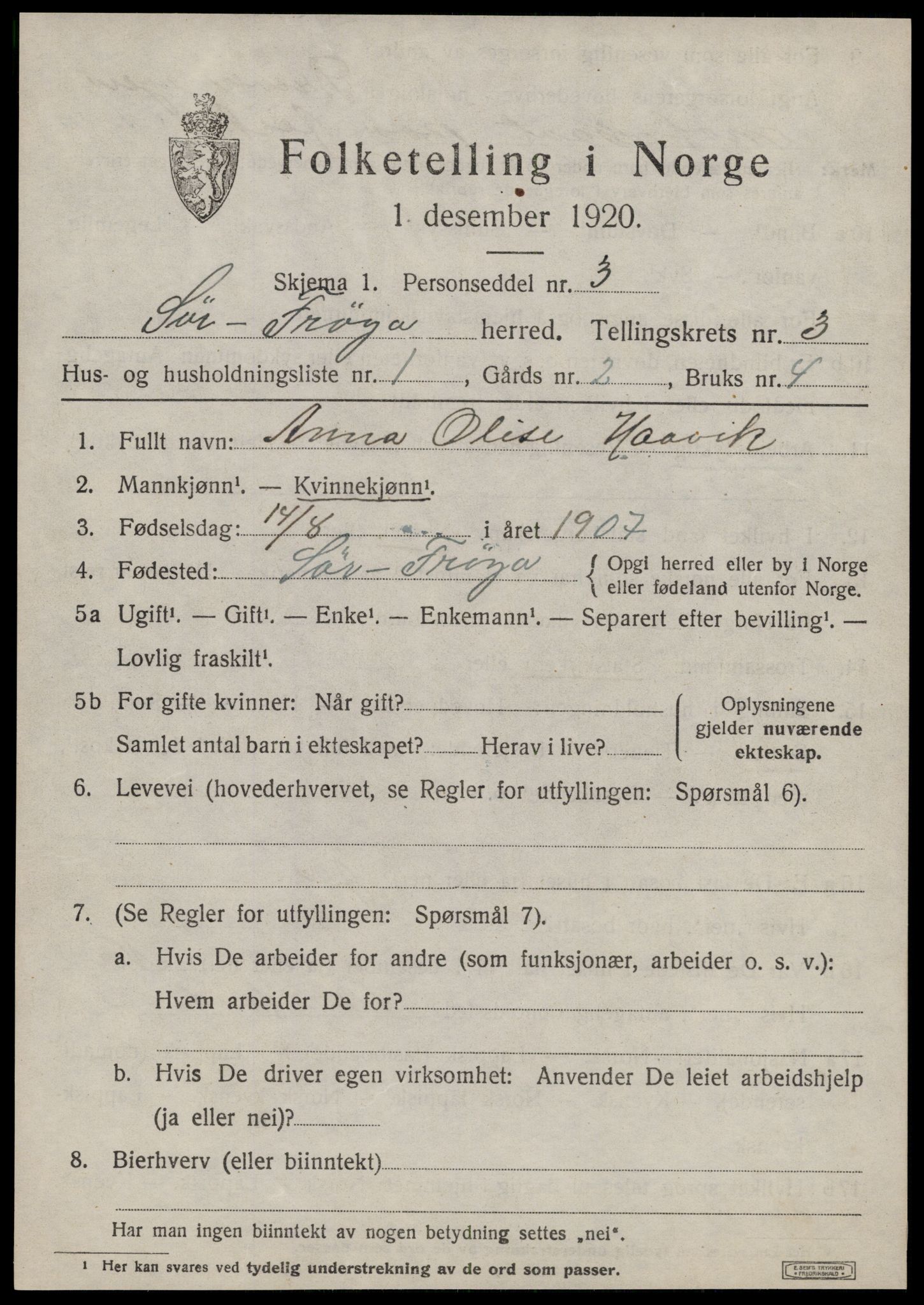 SAT, 1920 census for Sør-Frøya, 1920, p. 2819