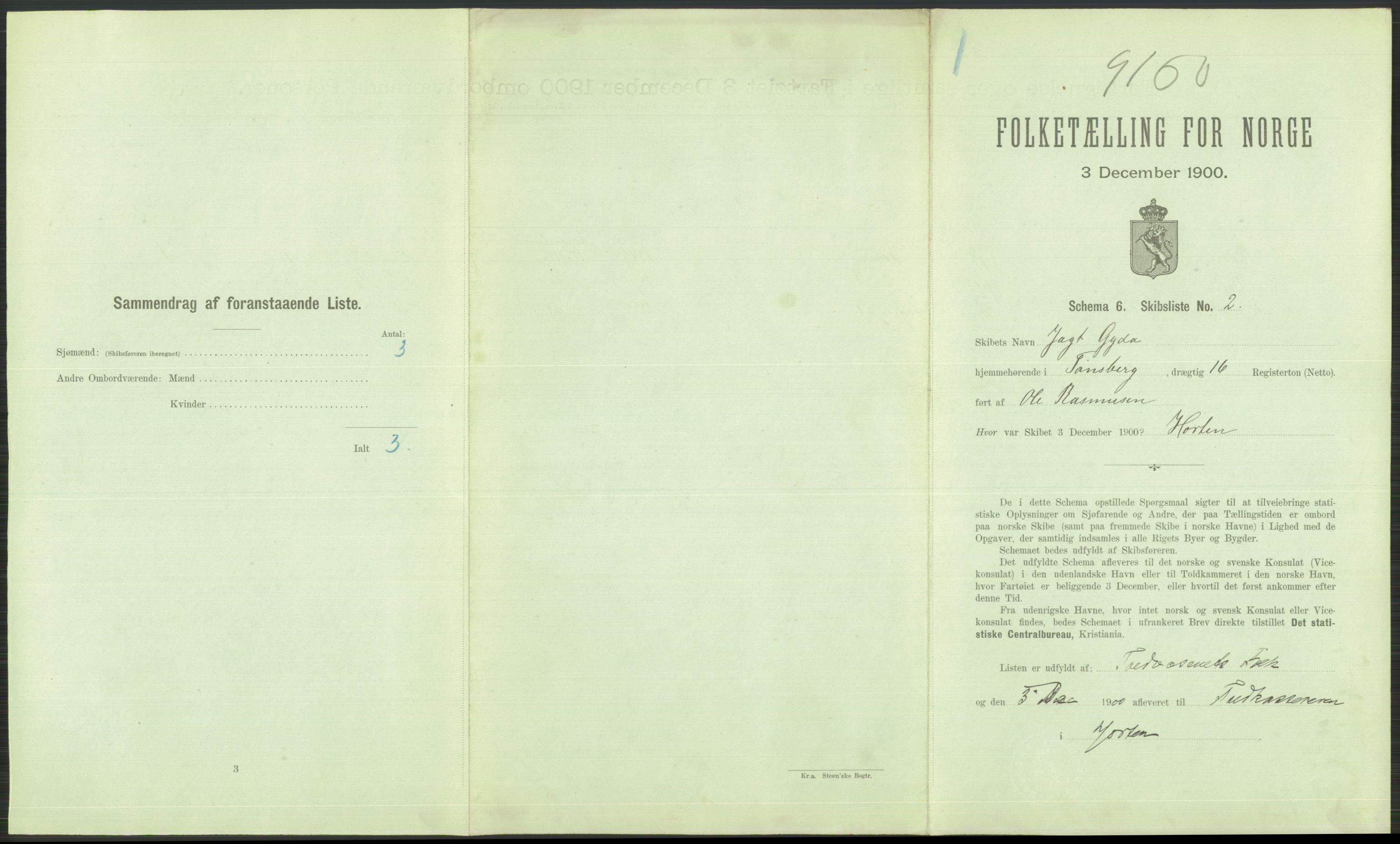 RA, 1900 Census - ship lists from ships in Norwegian harbours, harbours abroad and at sea, 1900, p. 415