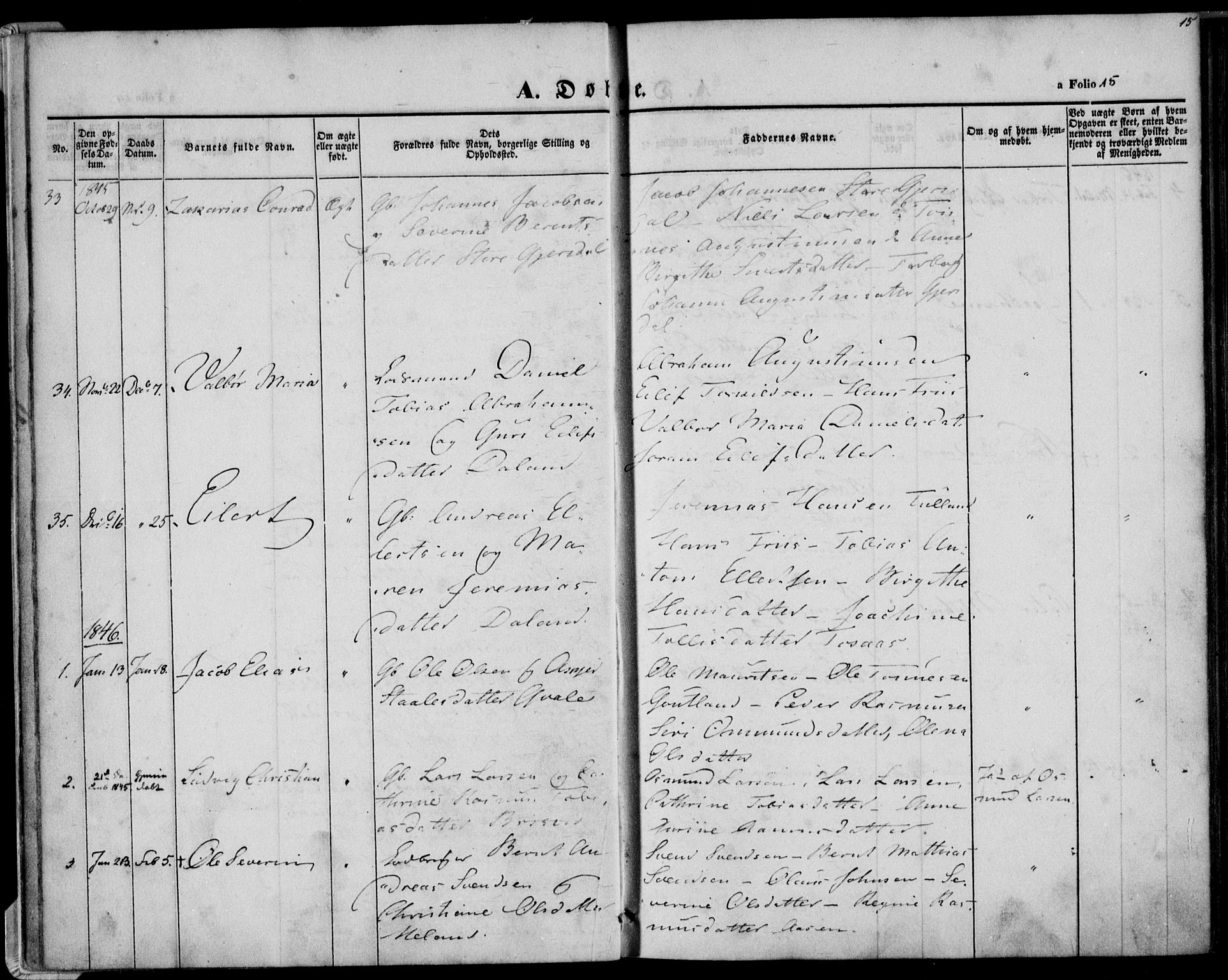 Herad sokneprestkontor, AV/SAK-1111-0018/F/Fa/Faa/L0004: Parish register (official) no. A 4, 1844-1853, p. 15
