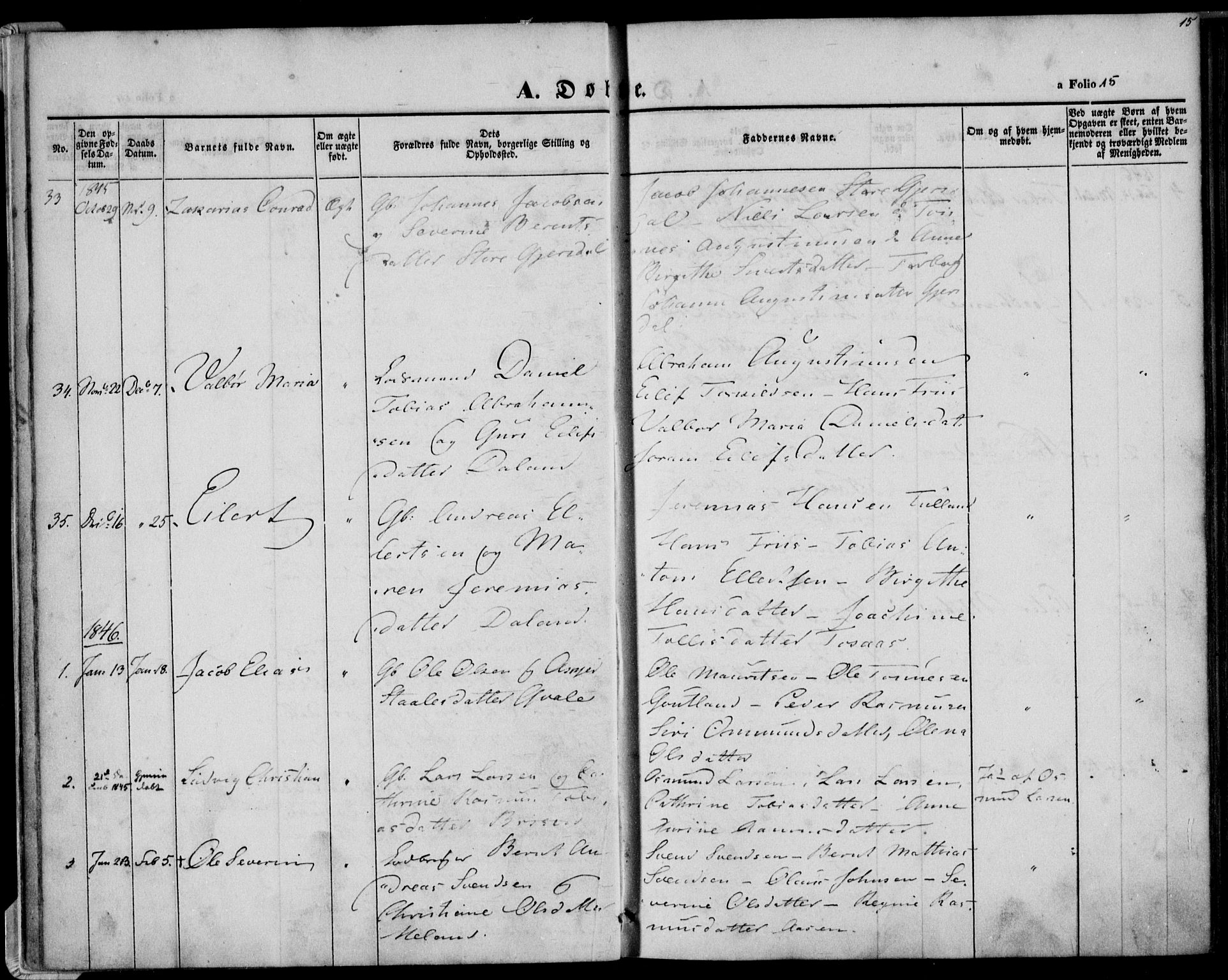 Herad sokneprestkontor, AV/SAK-1111-0018/F/Fa/Faa/L0004: Parish register (official) no. A 4, 1844-1853, p. 15