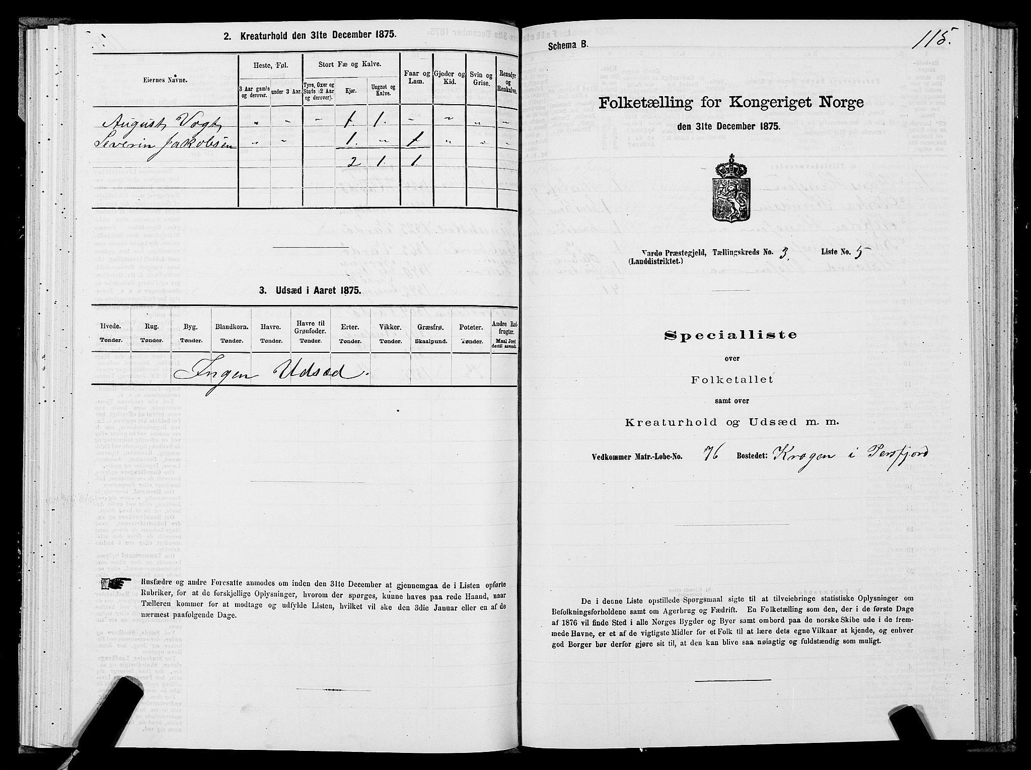 SATØ, 1875 census for 2028L Vardø/Vardø, 1875, p. 1115