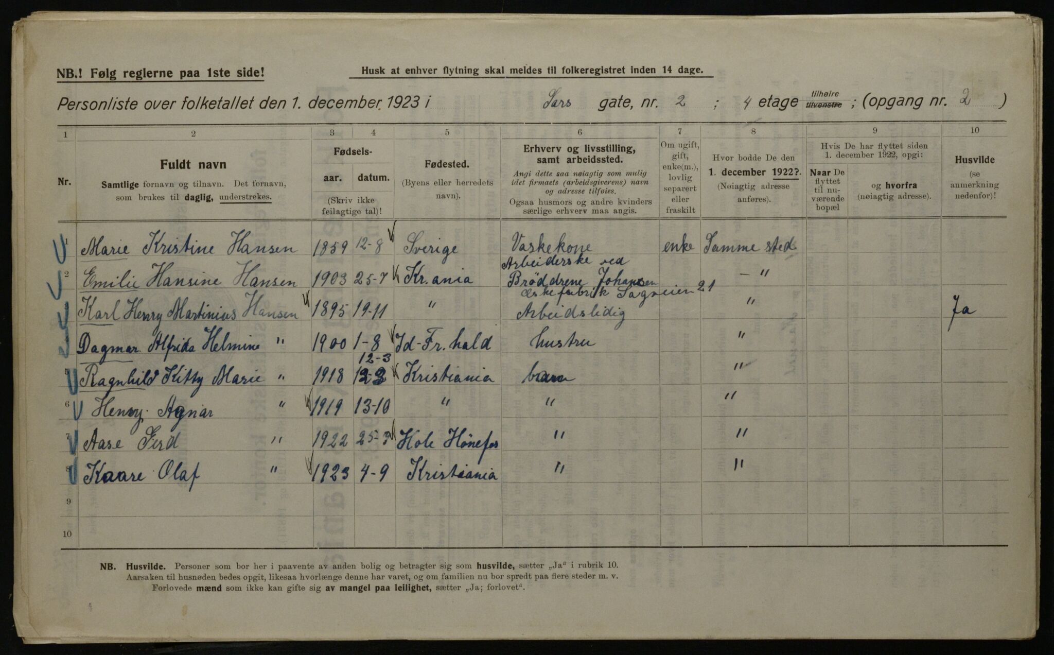 OBA, Municipal Census 1923 for Kristiania, 1923, p. 99004