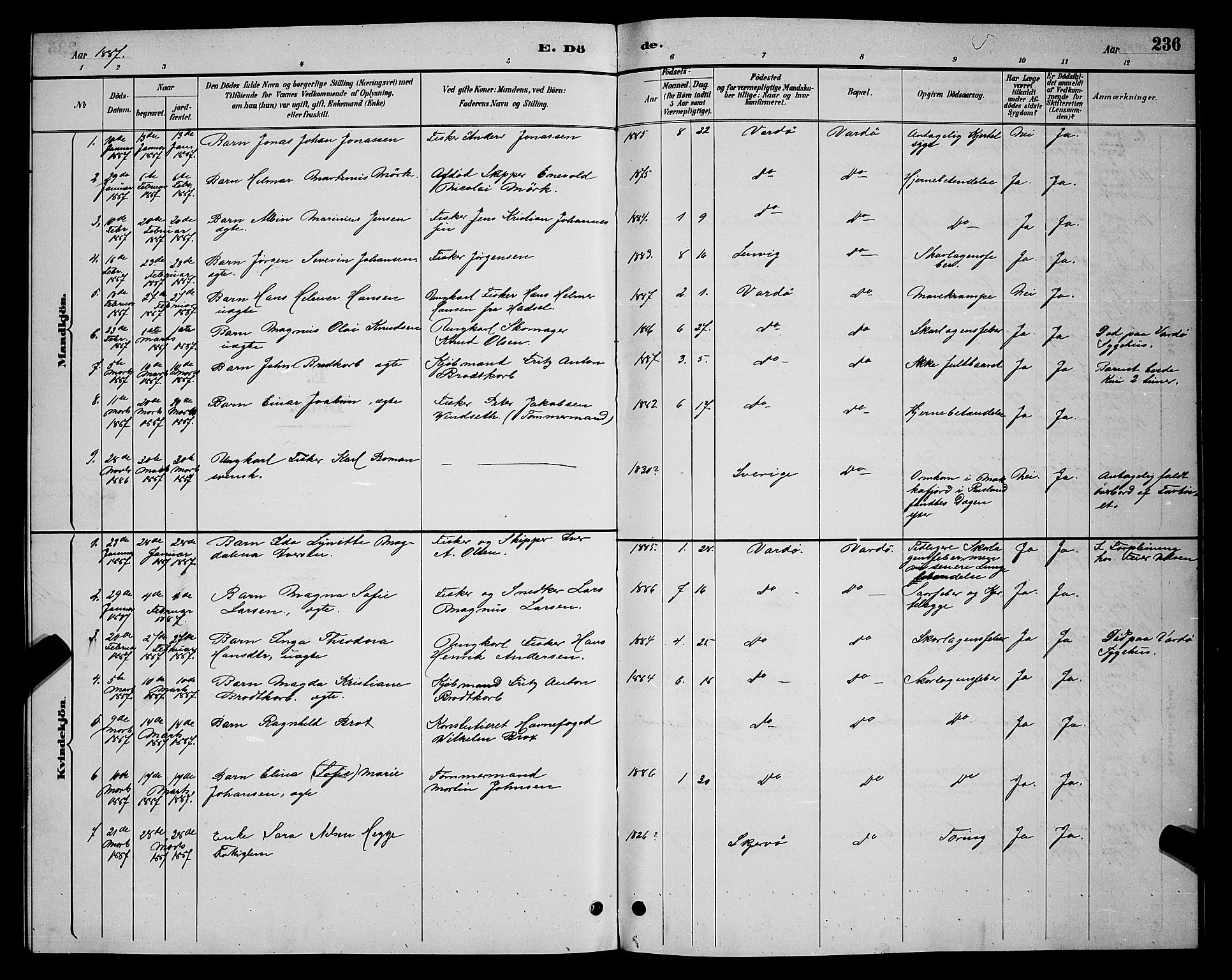 Vardø sokneprestkontor, AV/SATØ-S-1332/H/Hb/L0005klokker: Parish register (copy) no. 5, 1887-1892, p. 236