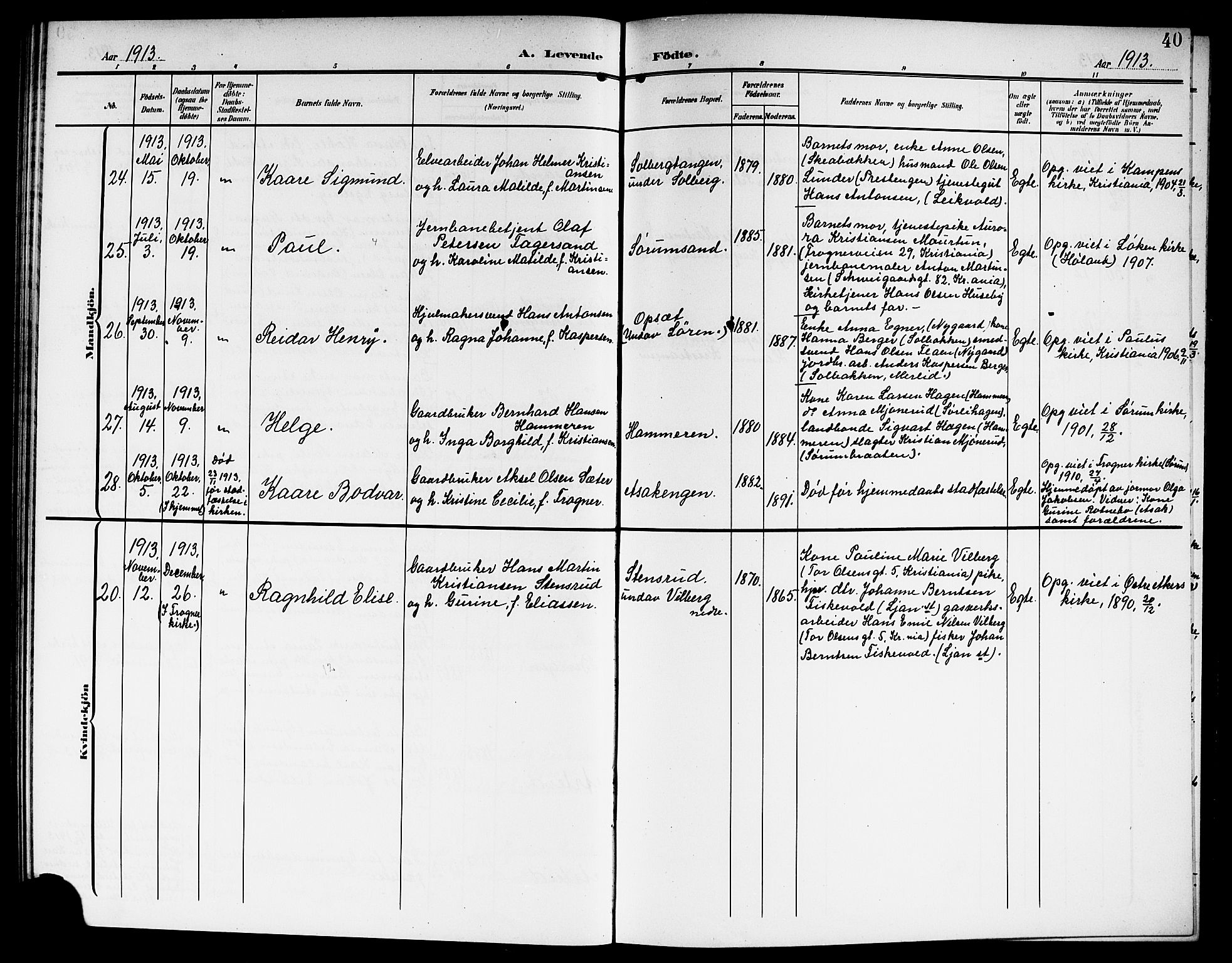 Sørum prestekontor Kirkebøker, SAO/A-10303/G/Ga/L0007: Parish register (copy) no. I 7, 1907-1917, p. 40
