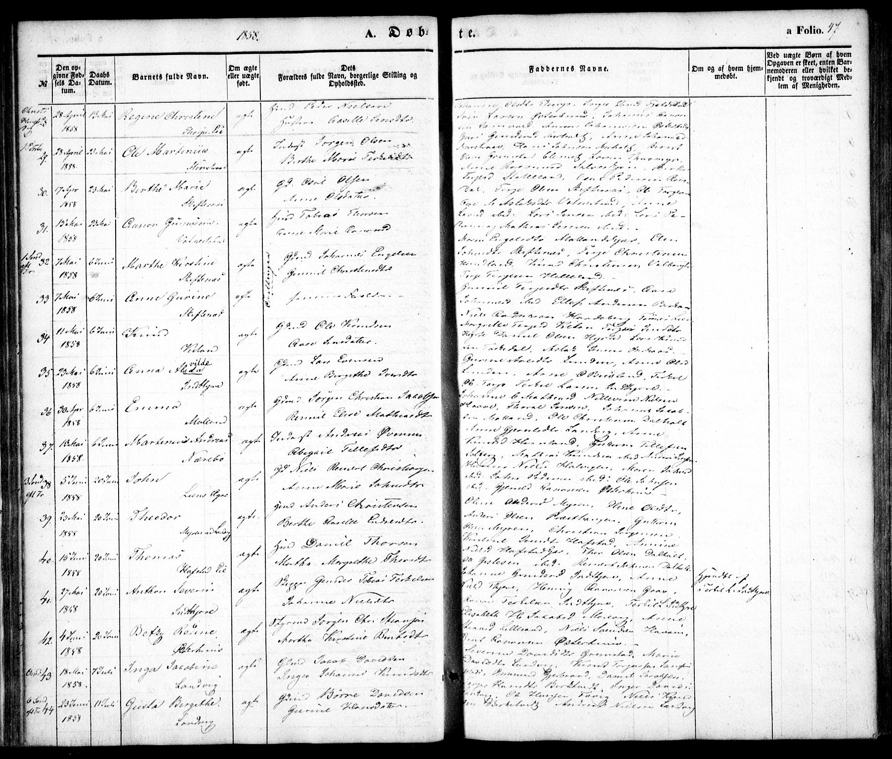 Hommedal sokneprestkontor, AV/SAK-1111-0023/F/Fa/Fab/L0004: Parish register (official) no. A 4, 1848-1860, p. 47