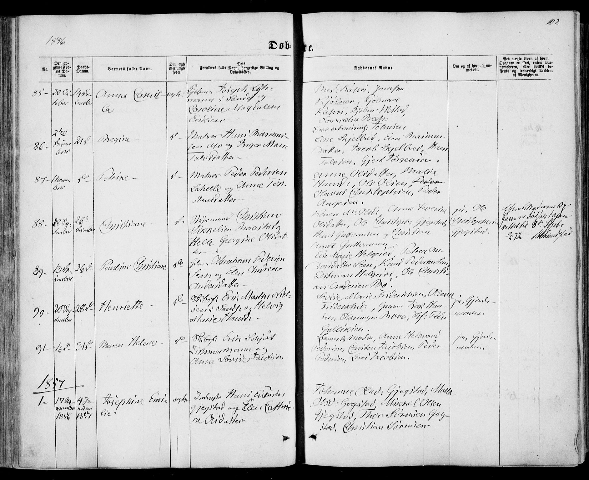 Sandar kirkebøker, SAKO/A-243/F/Fa/L0007: Parish register (official) no. 7, 1855-1861, p. 102