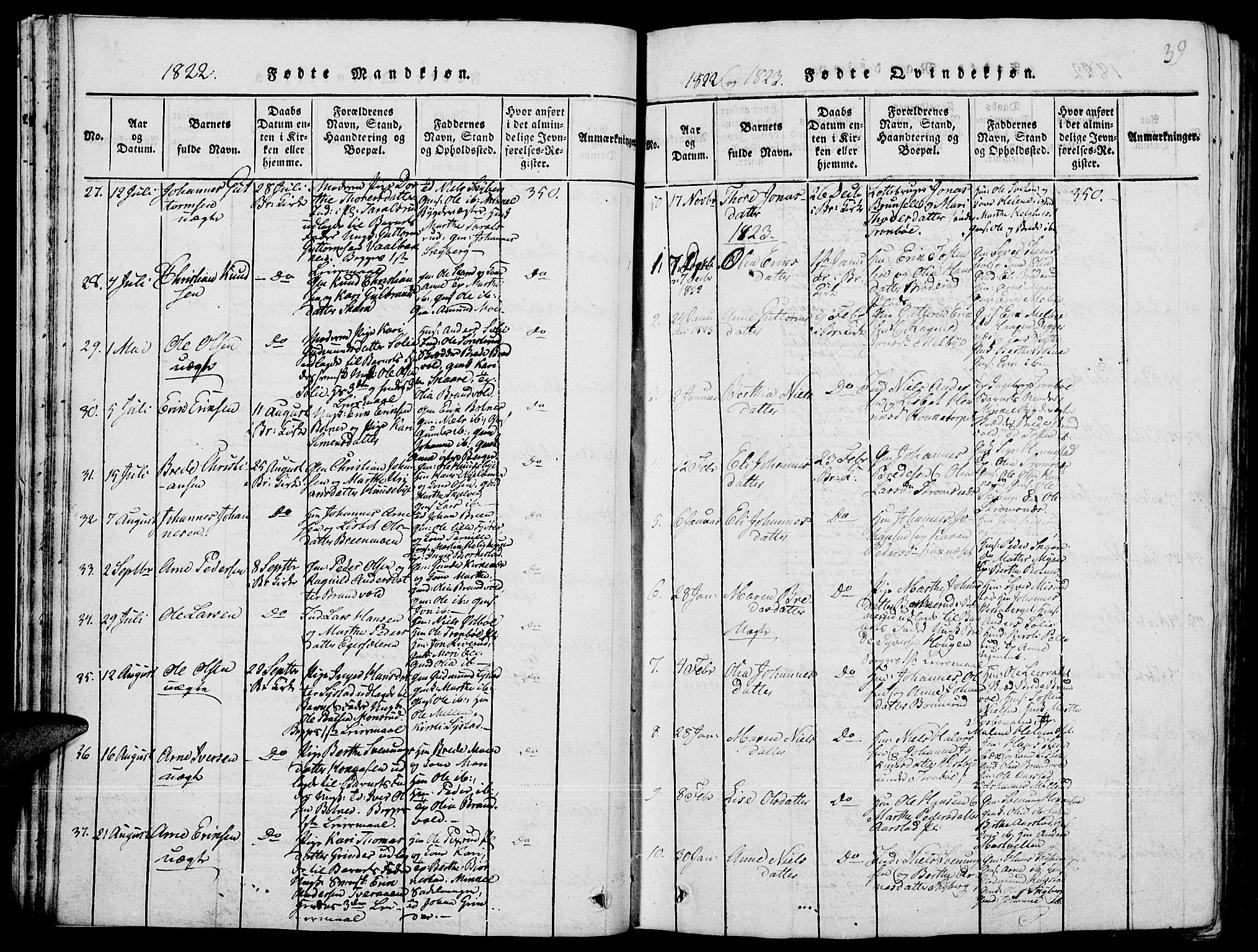 Grue prestekontor, SAH/PREST-036/H/Ha/Hab/L0001: Parish register (copy) no. 1, 1814-1841, p. 39