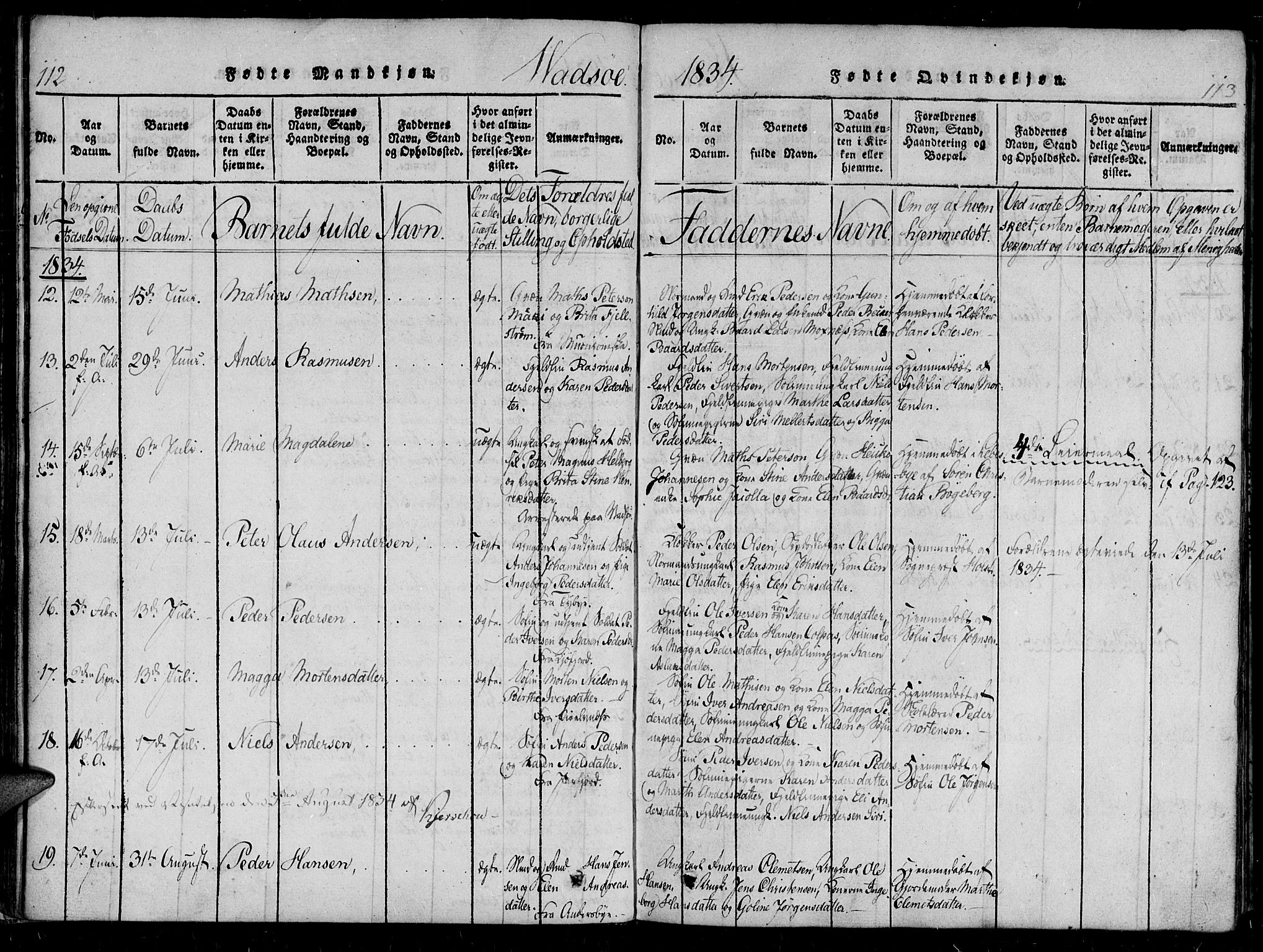 Vadsø sokneprestkontor, SATØ/S-1325/H/Ha/L0003kirke: Parish register (official) no. 3 /1, 1821-1839, p. 112-113