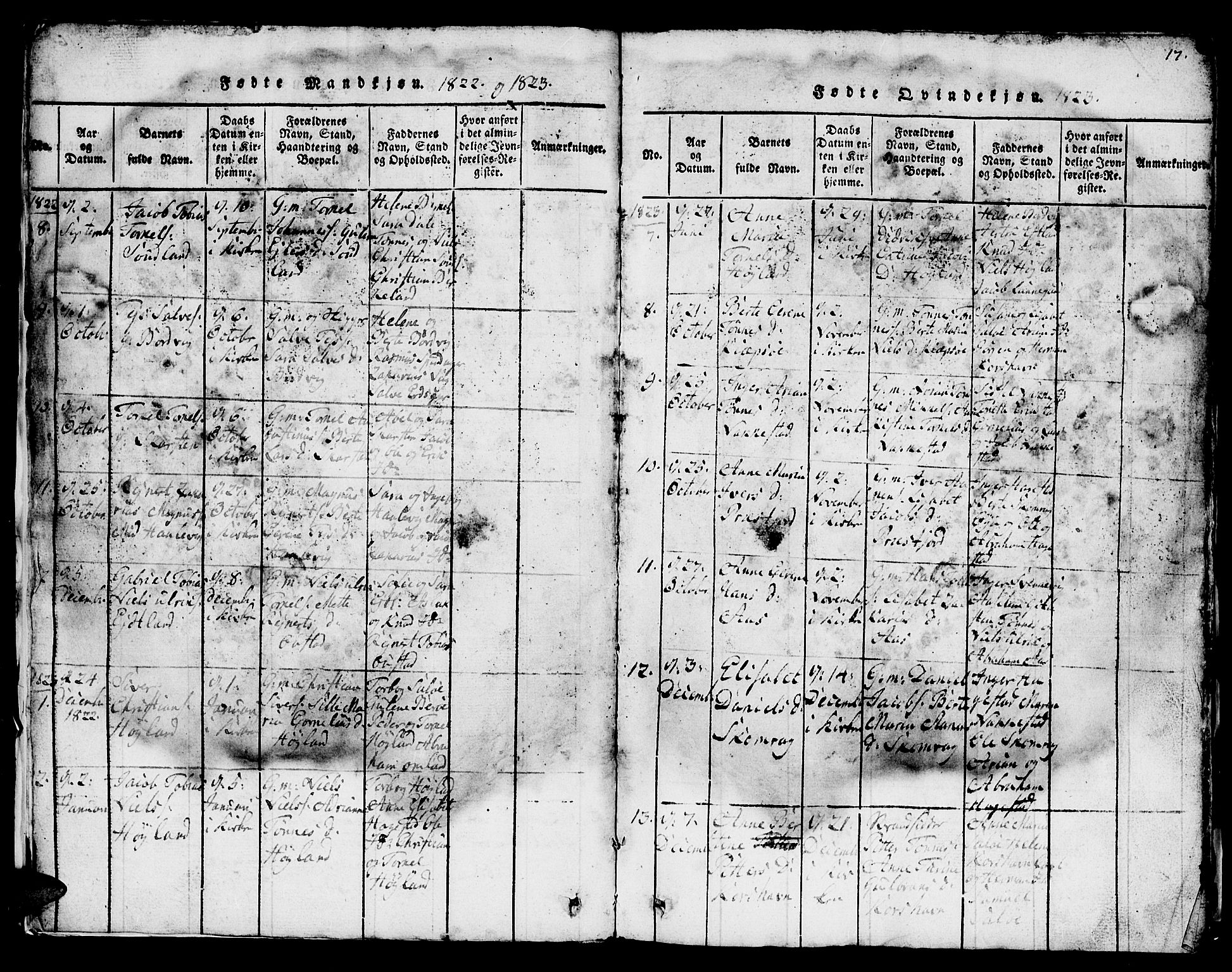 Lyngdal sokneprestkontor, SAK/1111-0029/F/Fb/Fba/L0001: Parish register (copy) no. B 1, 1816-1876, p. 17