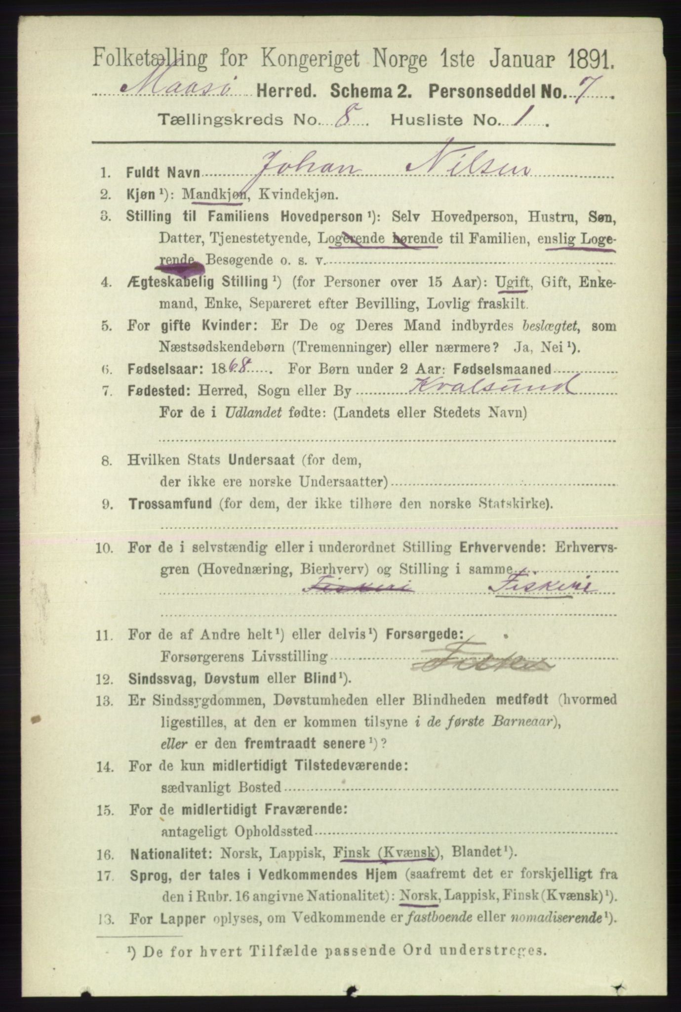 RA, 1891 census for 2018 Måsøy, 1891, p. 1528