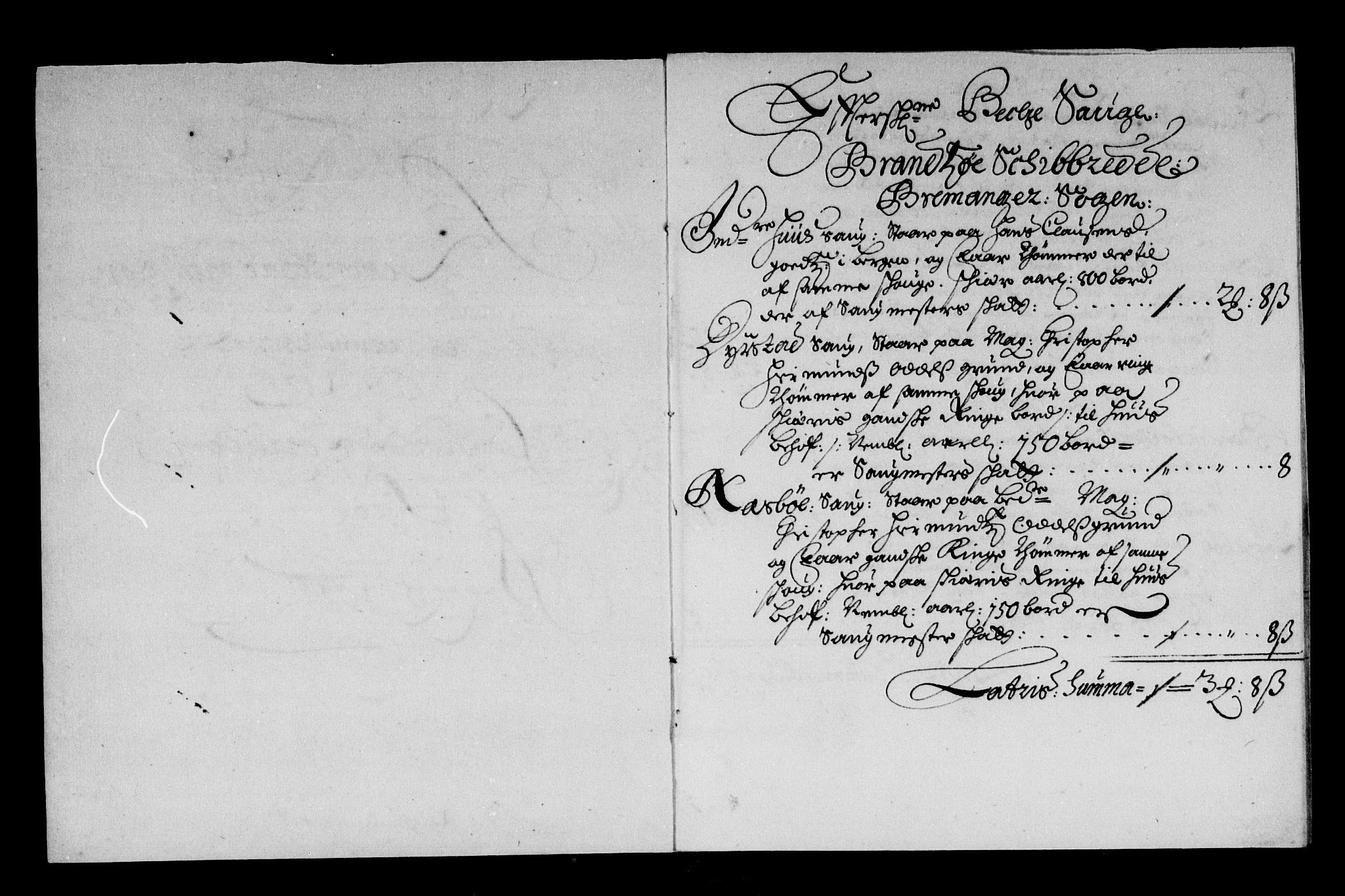 Rentekammeret inntil 1814, Reviderte regnskaper, Stiftamtstueregnskaper, Bergen stiftamt, AV/RA-EA-6043/R/Rc/L0087: Bergen stiftamt, 1688