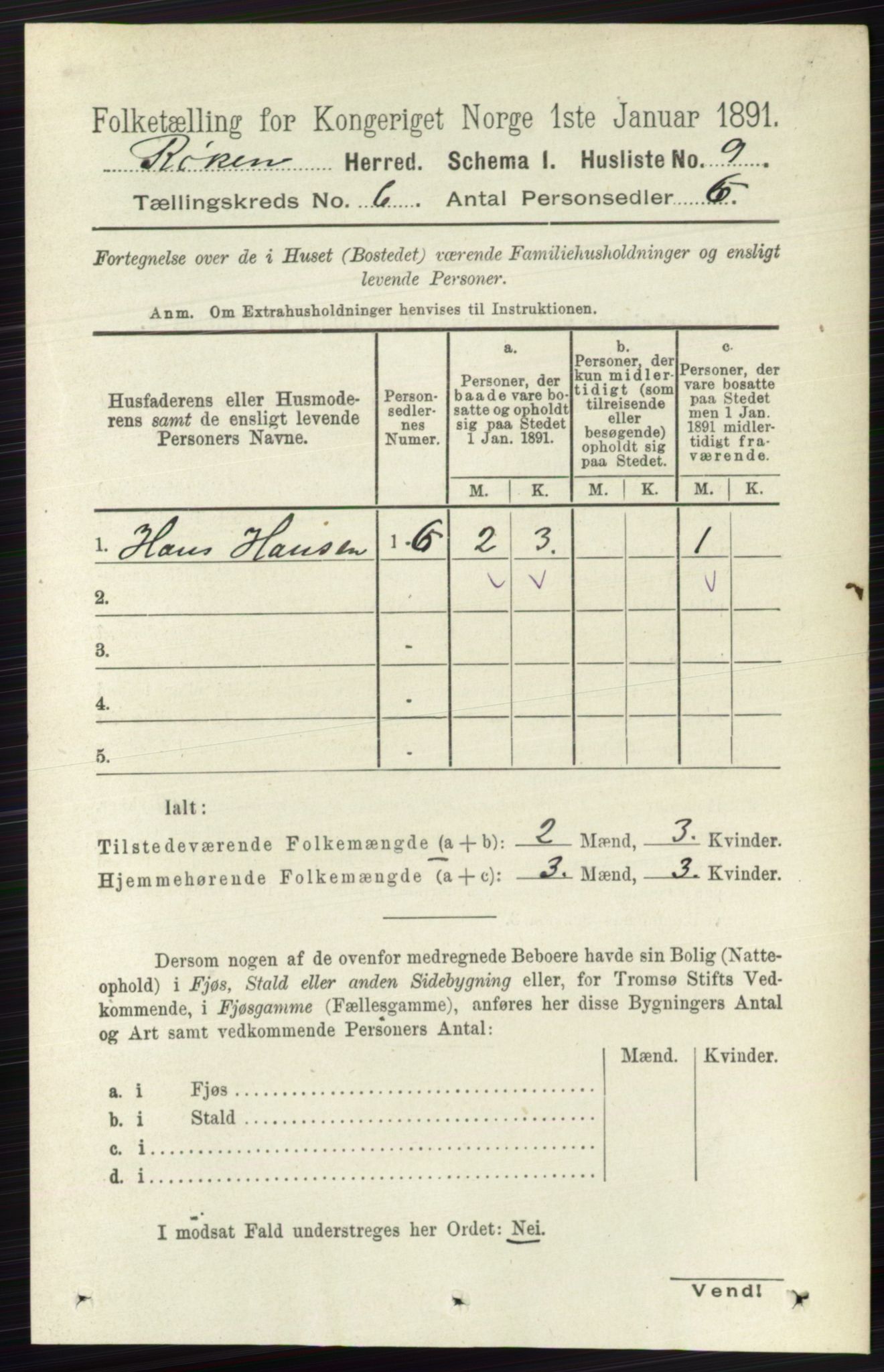 RA, 1891 census for 0627 Røyken, 1891, p. 3551