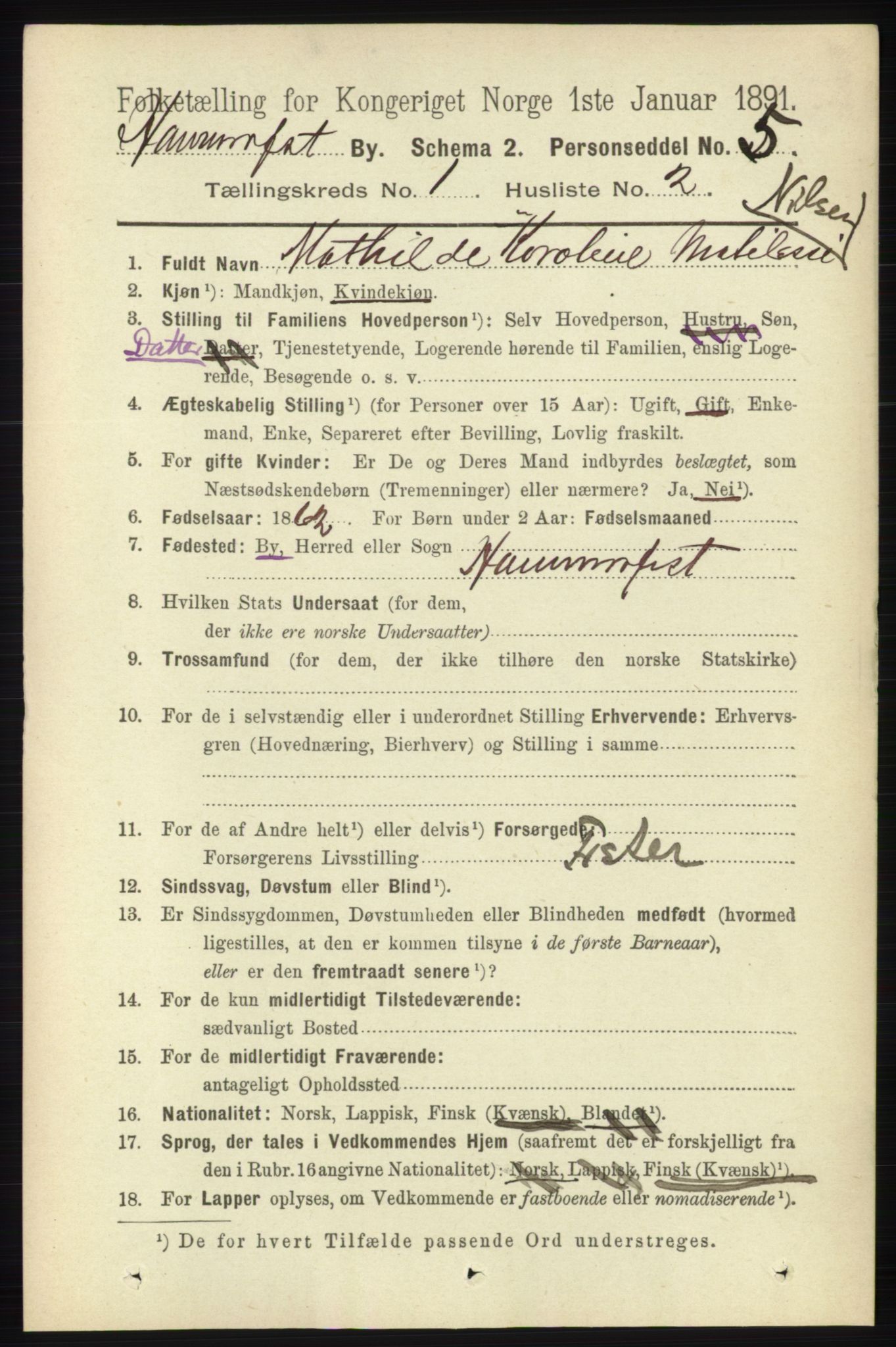 RA, 1891 census for 2001 Hammerfest, 1891, p. 72