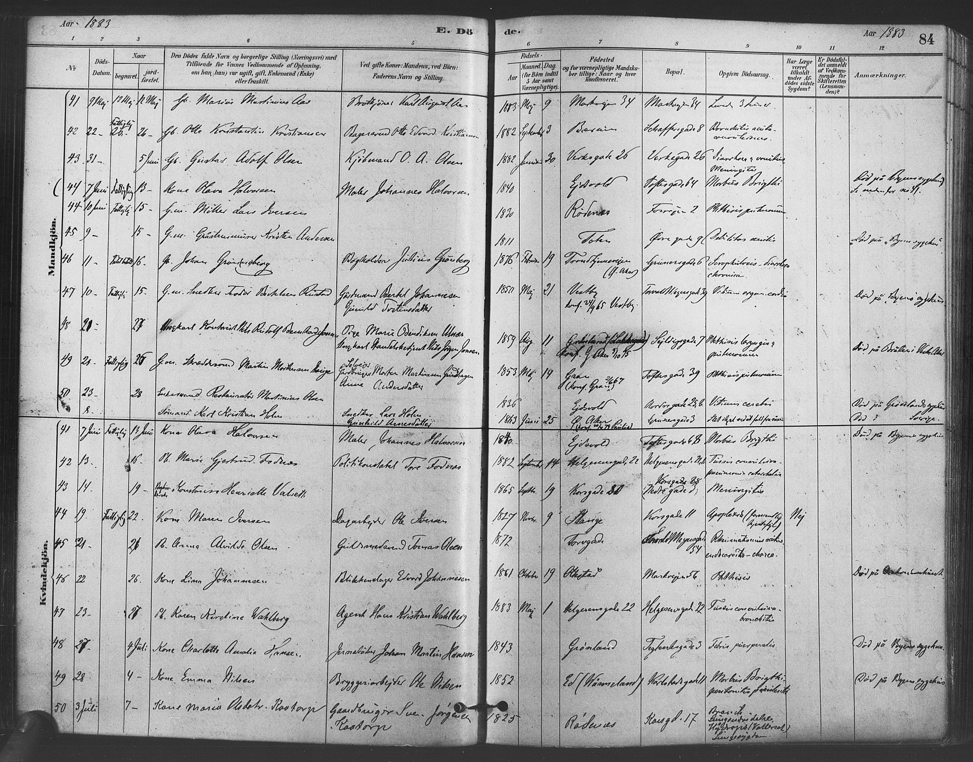 Paulus prestekontor Kirkebøker, AV/SAO-A-10871/F/Fa/L0005: Parish register (official) no. 5, 1879-1889, p. 84