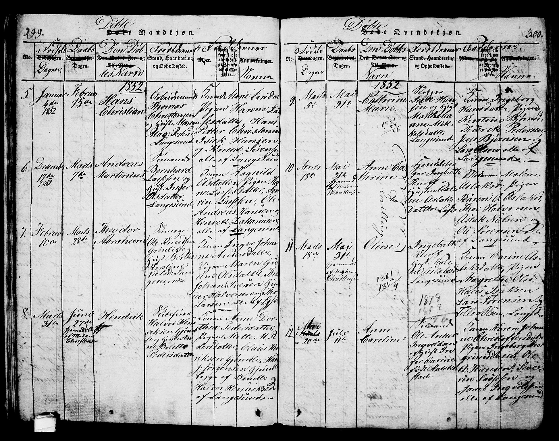 Langesund kirkebøker, SAKO/A-280/G/Ga/L0003: Parish register (copy) no. 3, 1815-1858, p. 299-300