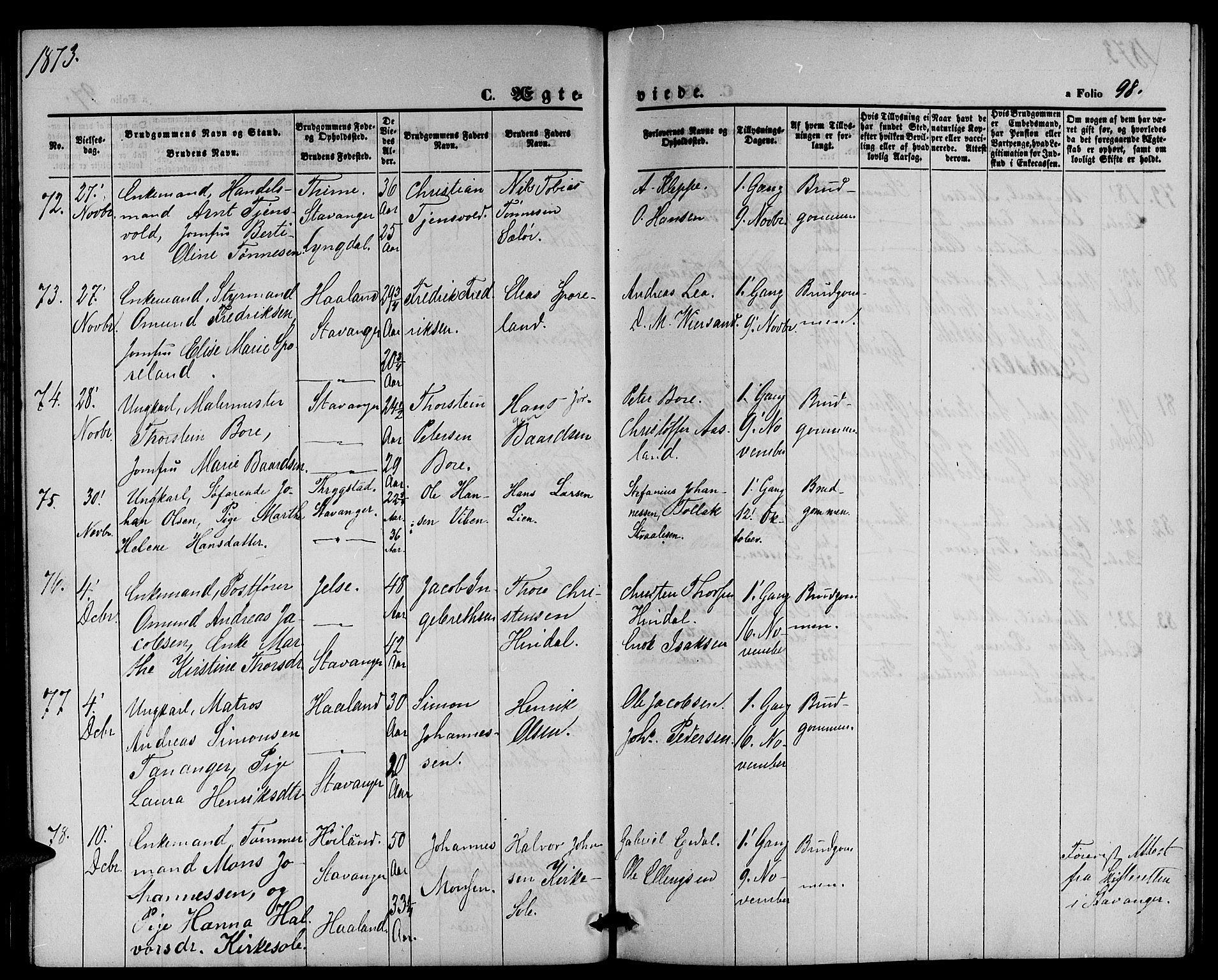 St. Petri sokneprestkontor, AV/SAST-A-101813/001/30/30BB/L0002: Parish register (copy) no. B 2, 1865-1885, p. 98