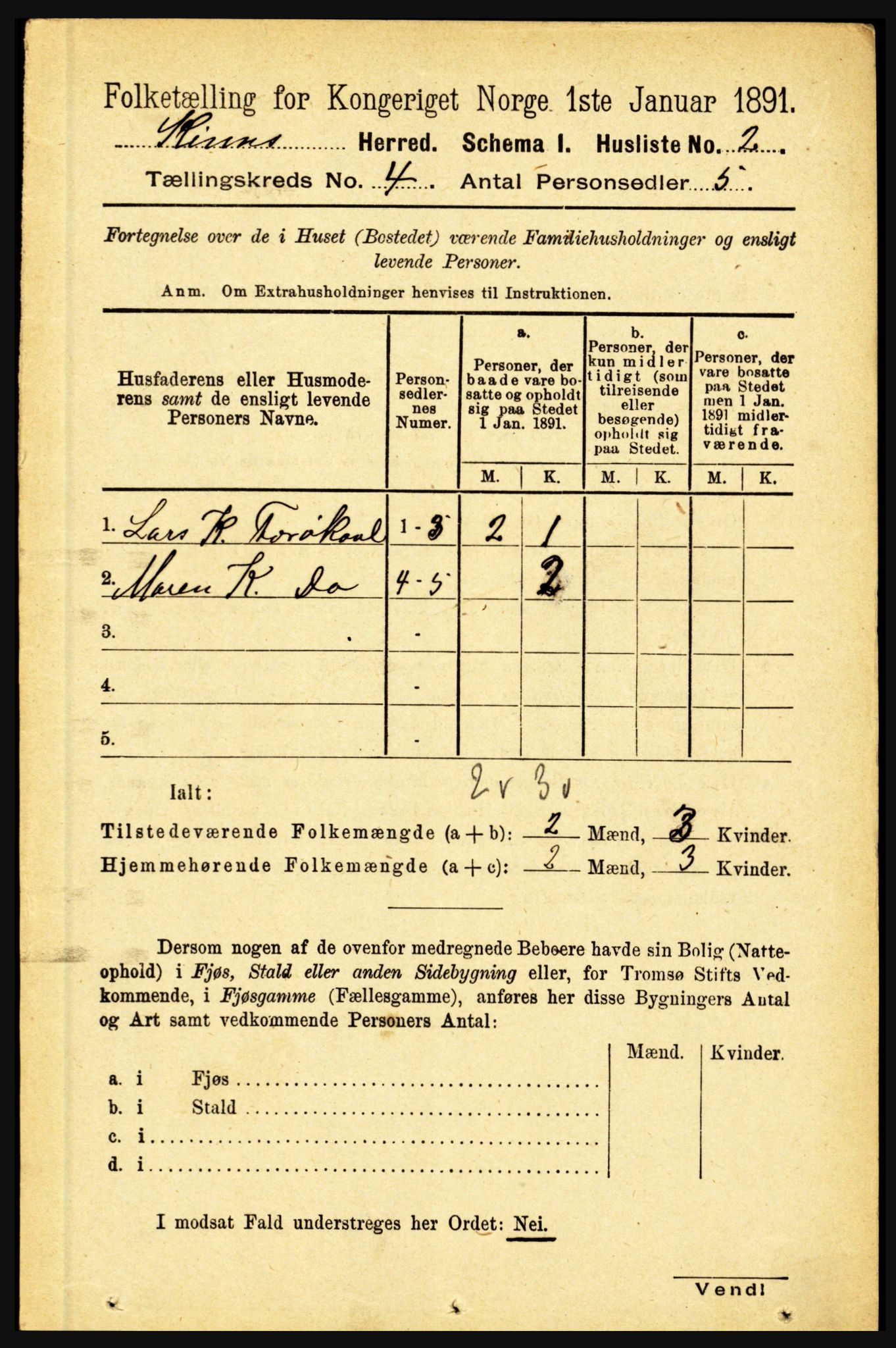 RA, 1891 census for 1437 Kinn, 1891, p. 1257