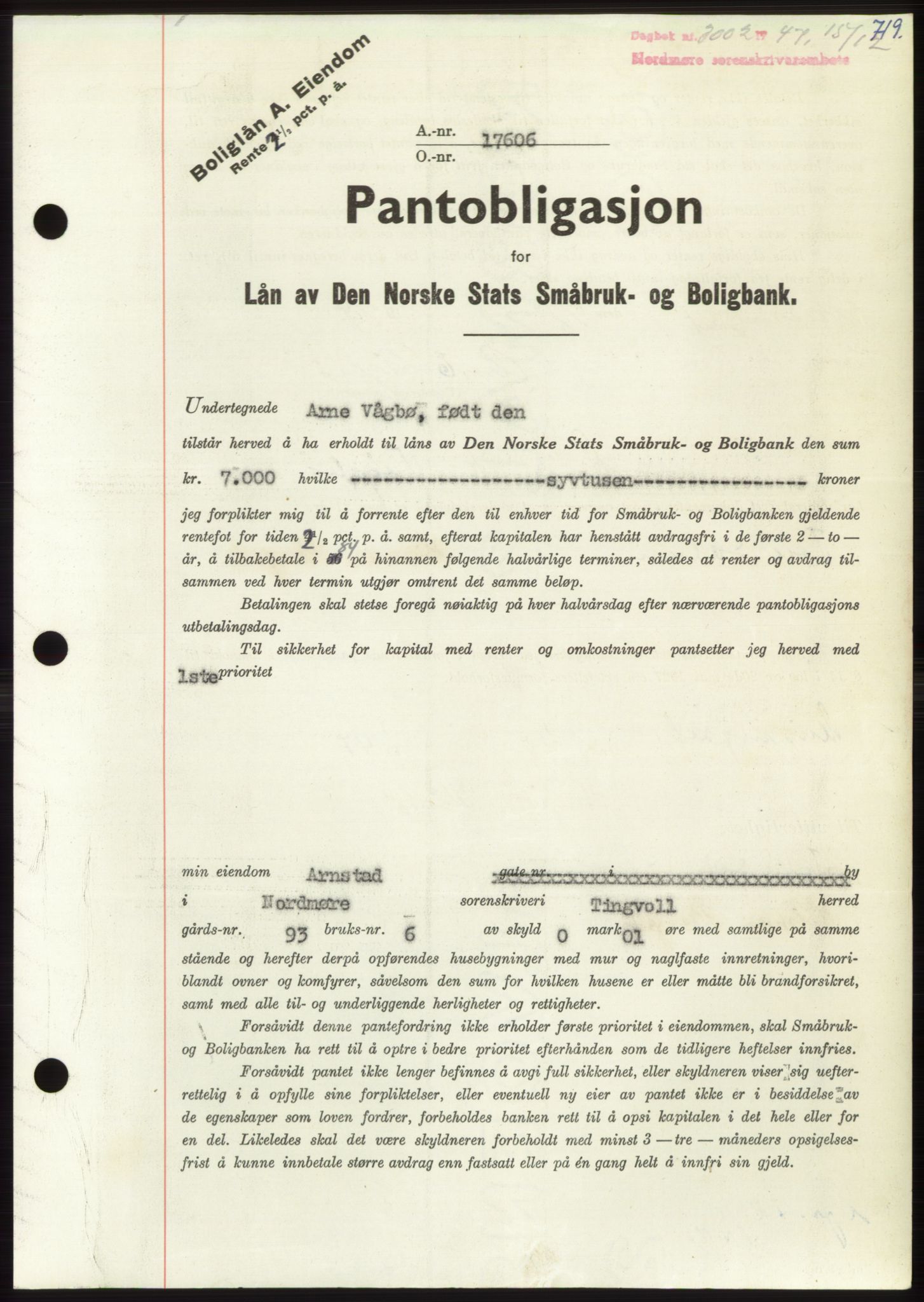 Nordmøre sorenskriveri, AV/SAT-A-4132/1/2/2Ca: Mortgage book no. B97, 1947-1948, Diary no: : 3002/1947