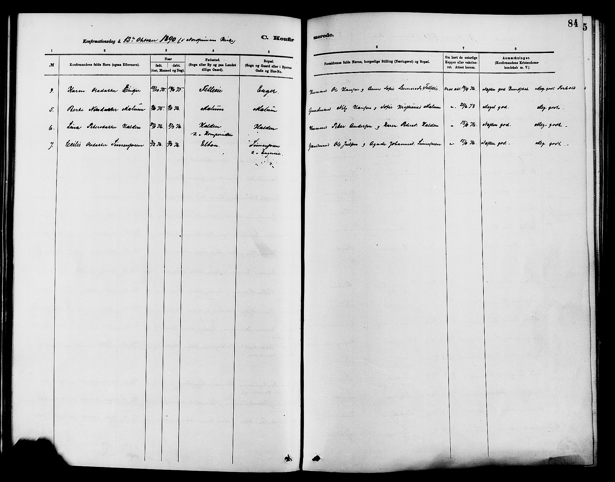 Nordre Land prestekontor, SAH/PREST-124/H/Ha/Haa/L0003: Parish register (official) no. 3, 1882-1896, p. 84