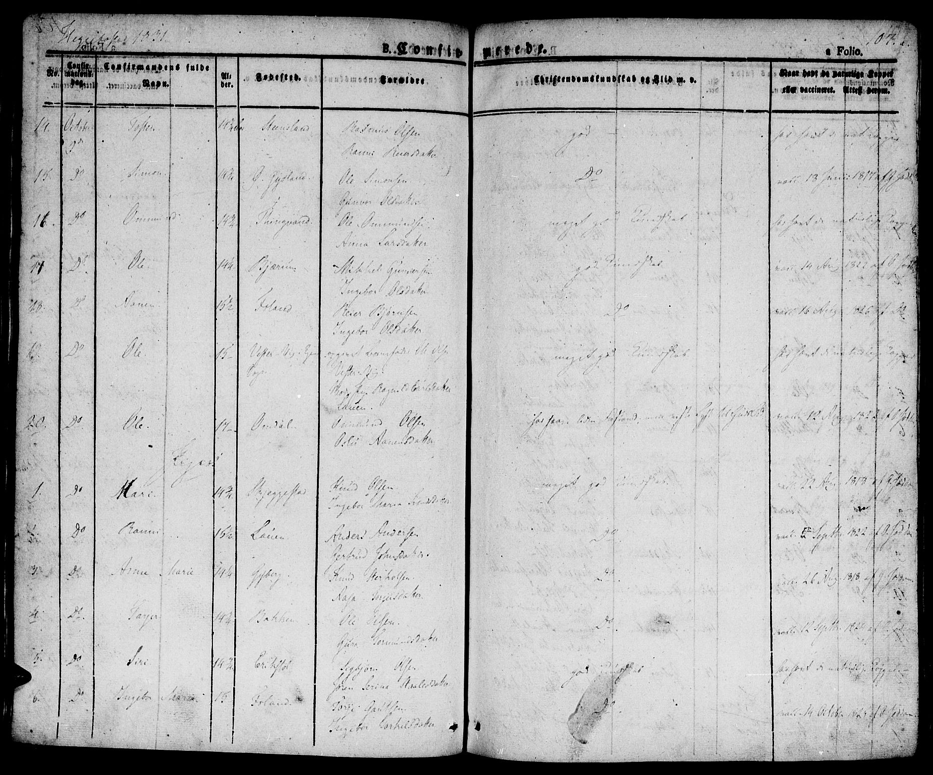 Hægebostad sokneprestkontor, SAK/1111-0024/F/Fa/Faa/L0003: Parish register (official) no. A 3 /1, 1825-1834, p. 107