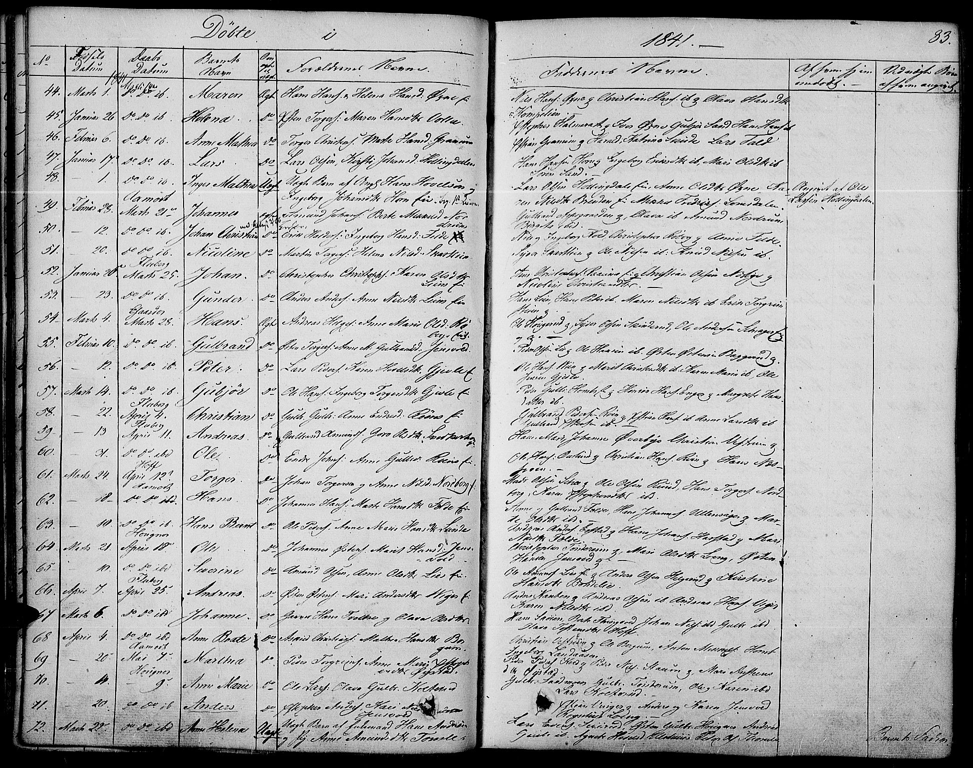 Land prestekontor, SAH/PREST-120/H/Ha/Haa/L0008: Parish register (official) no. 8, 1830-1846, p. 83