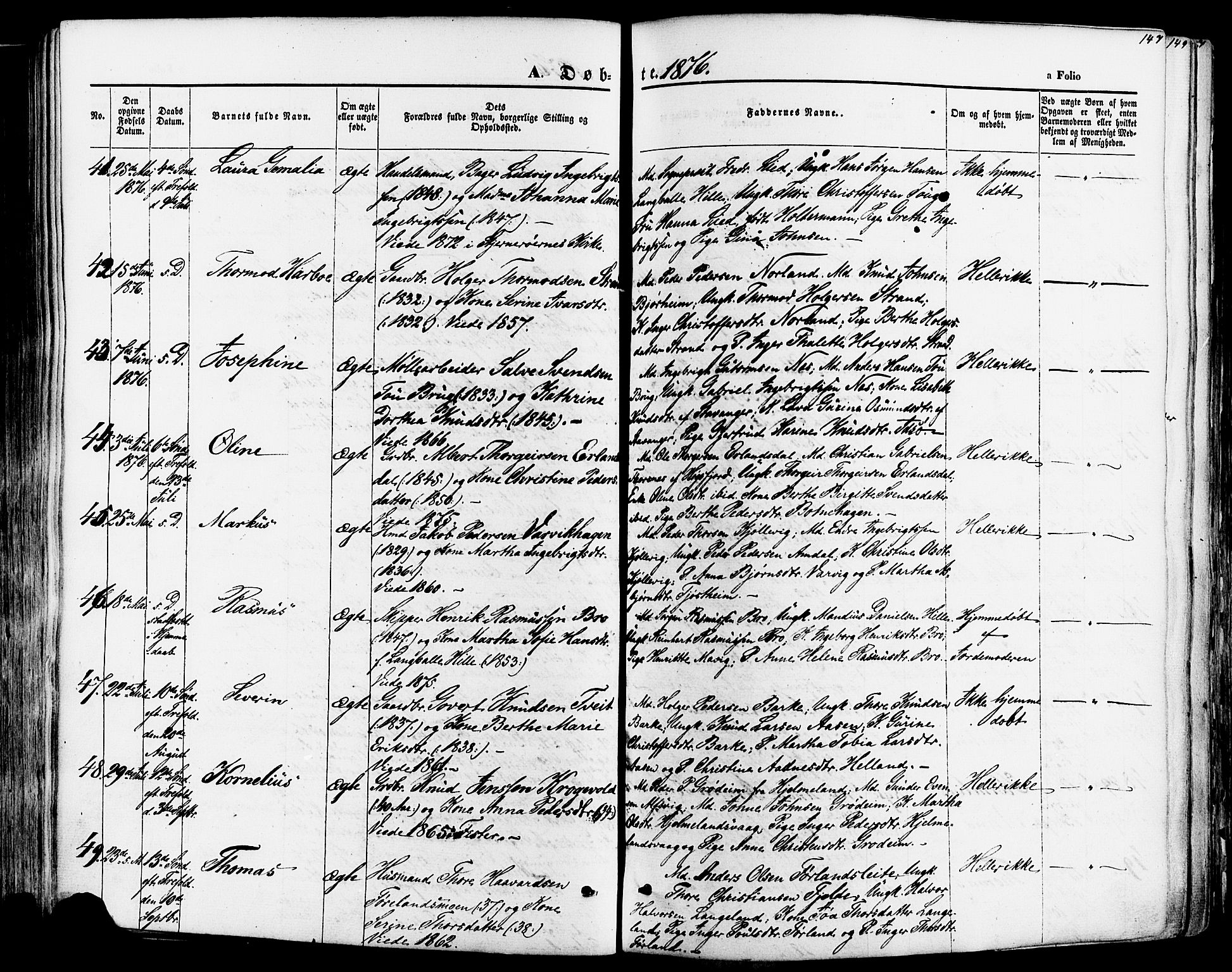 Strand sokneprestkontor, AV/SAST-A-101828/H/Ha/Haa/L0007: Parish register (official) no. A 7, 1855-1881, p. 147