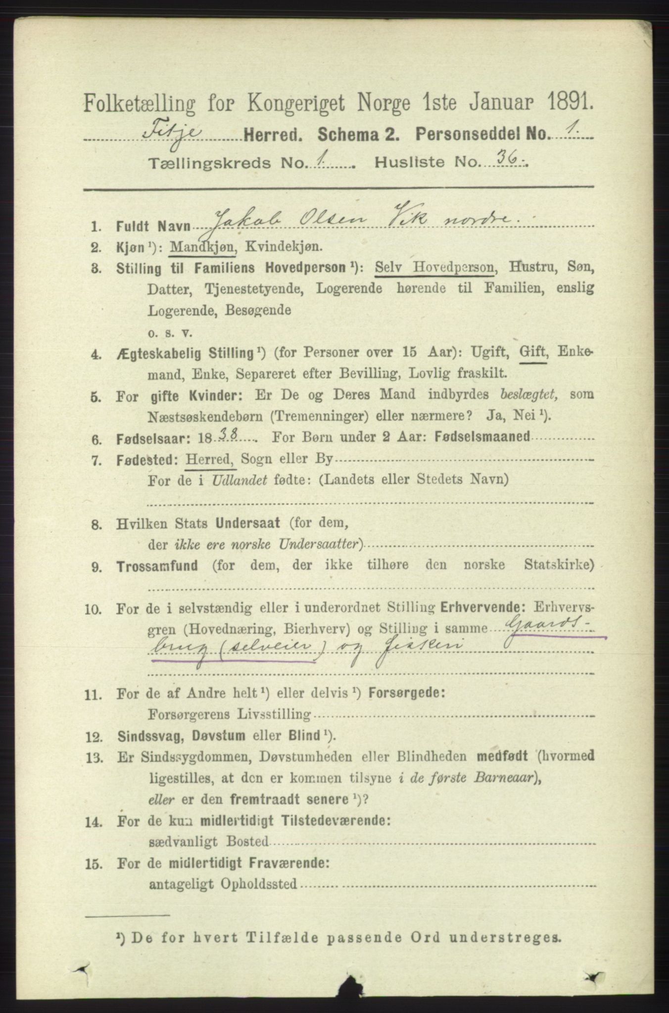 RA, 1891 census for 1222 Fitjar, 1891, p. 297