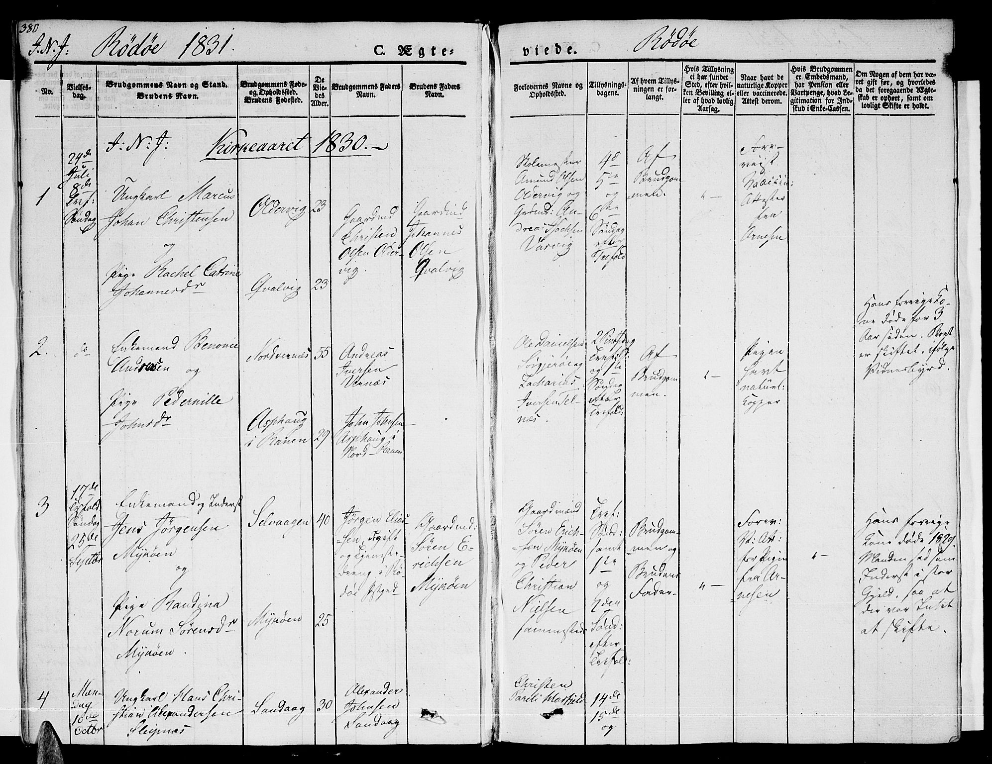 Ministerialprotokoller, klokkerbøker og fødselsregistre - Nordland, AV/SAT-A-1459/841/L0600: Parish register (official) no. 841A07 /1, 1825-1844, p. 380