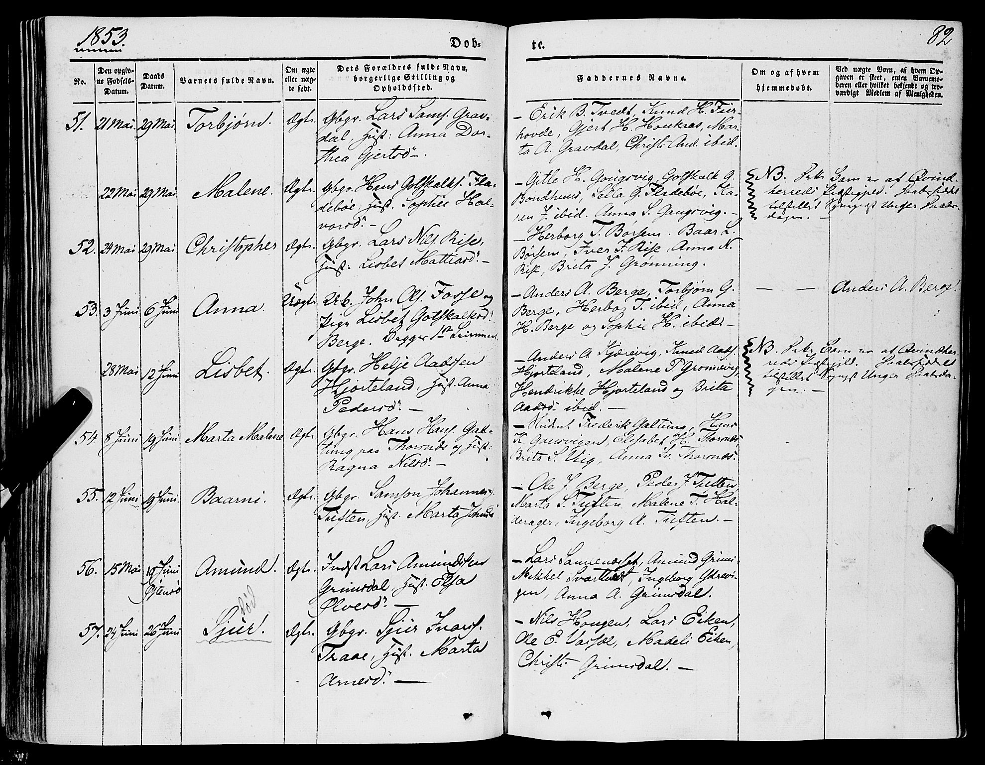 Strandebarm sokneprestembete, SAB/A-78401/H/Haa: Parish register (official) no. A 7, 1844-1872, p. 82