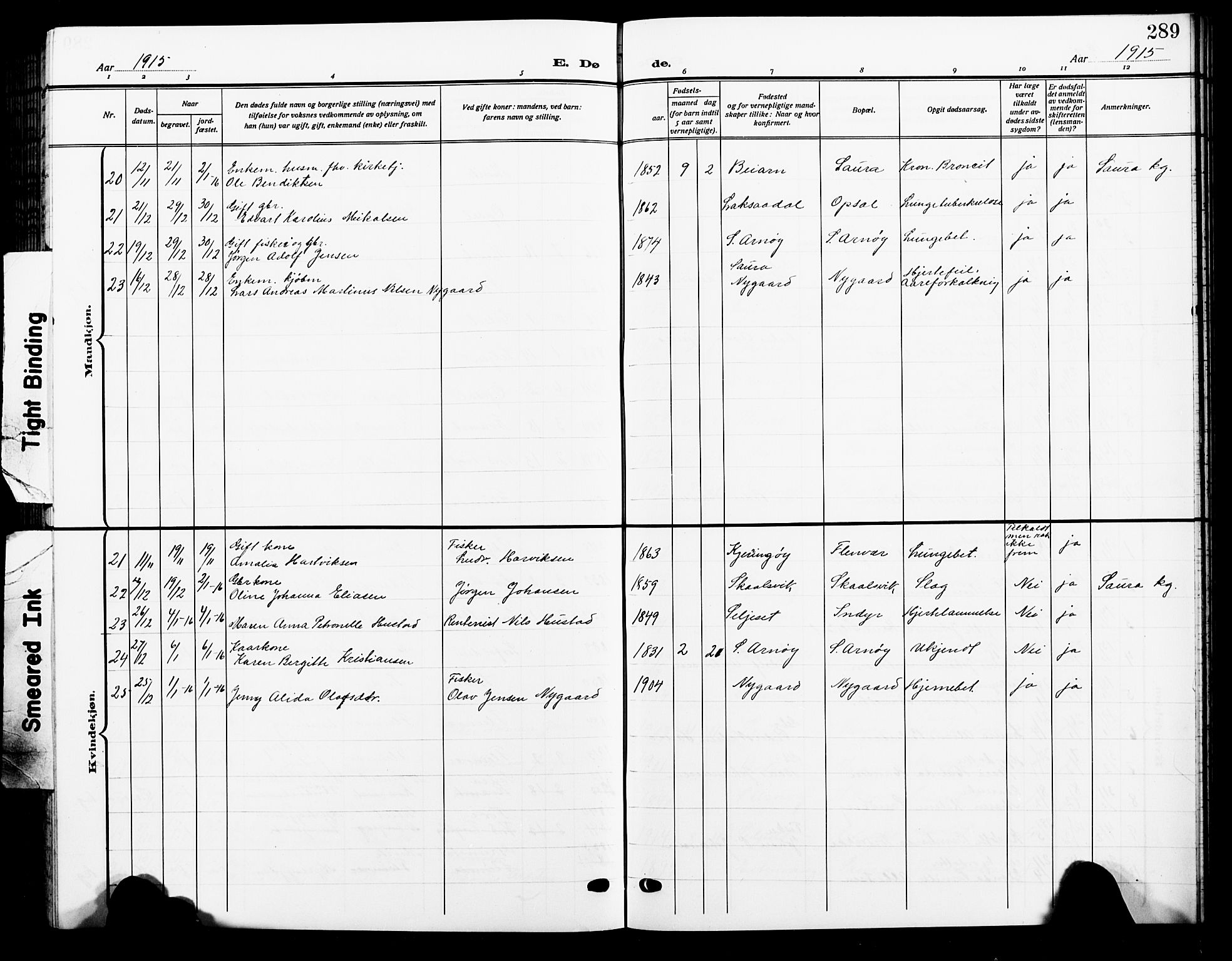 Ministerialprotokoller, klokkerbøker og fødselsregistre - Nordland, AV/SAT-A-1459/805/L0110: Parish register (copy) no. 805C06, 1909-1924, p. 289