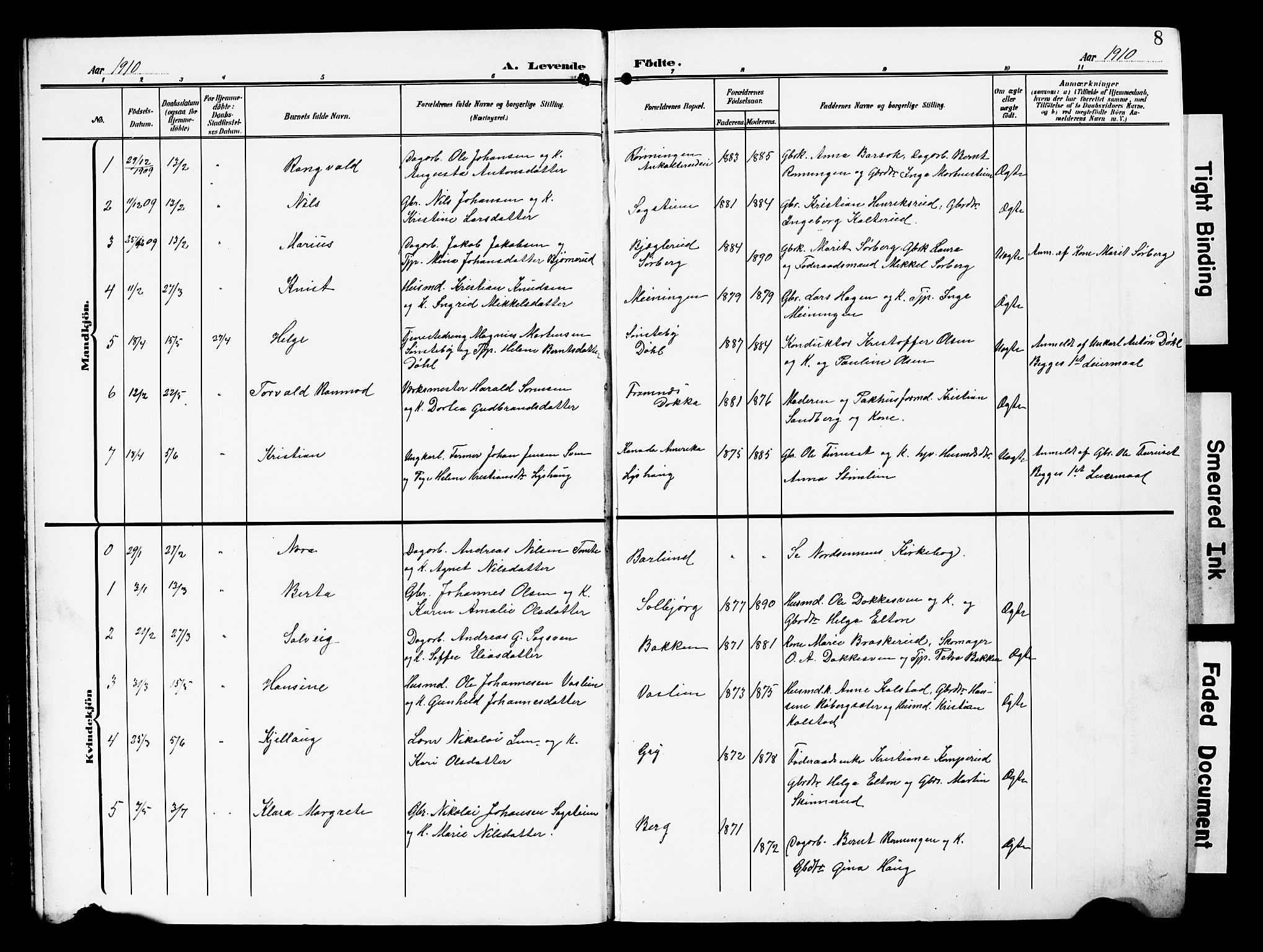 Nordre Land prestekontor, AV/SAH-PREST-124/H/Ha/Hab/L0001: Parish register (copy) no. 1, 1908-1931, p. 8