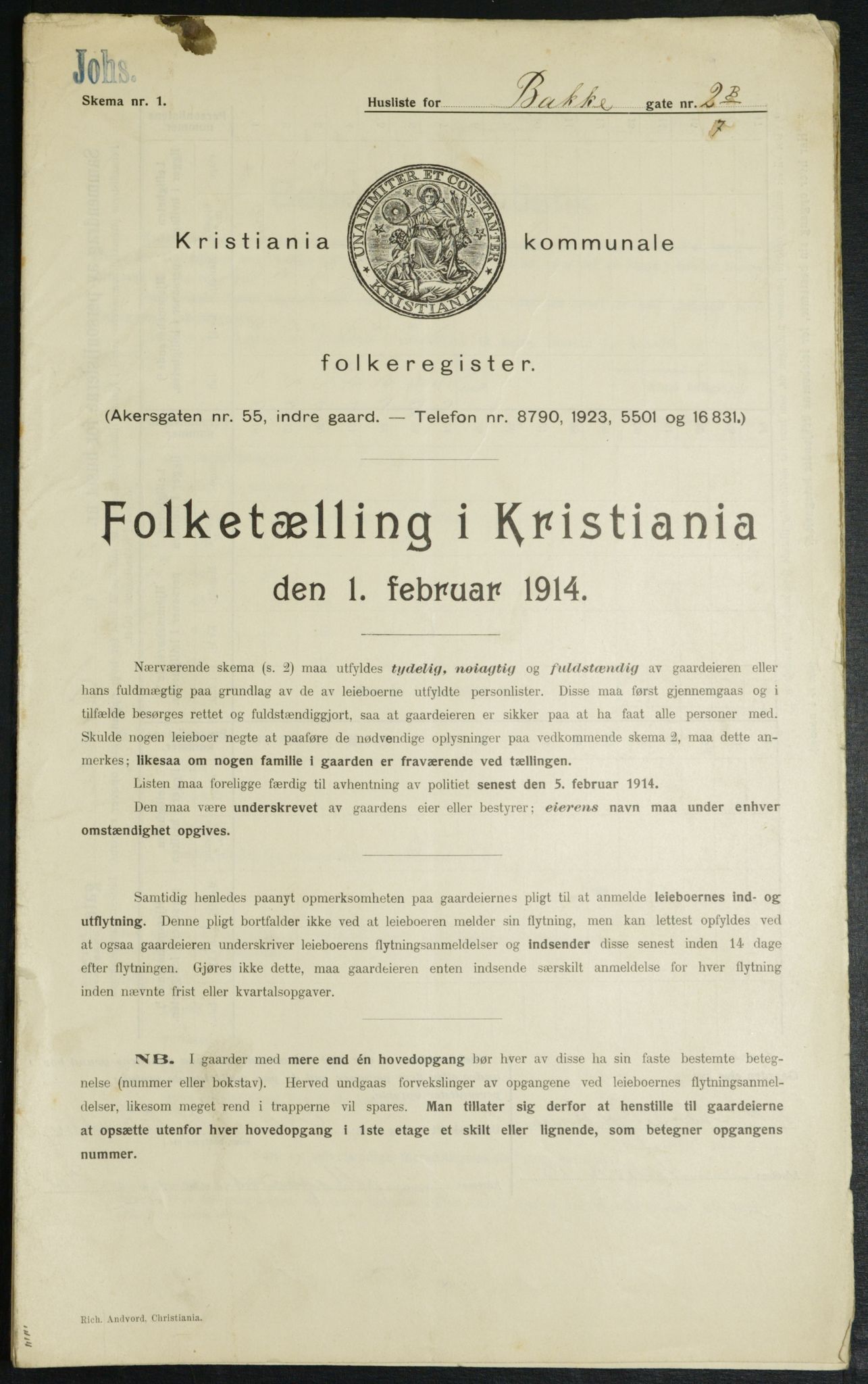 OBA, Municipal Census 1914 for Kristiania, 1914, p. 2662