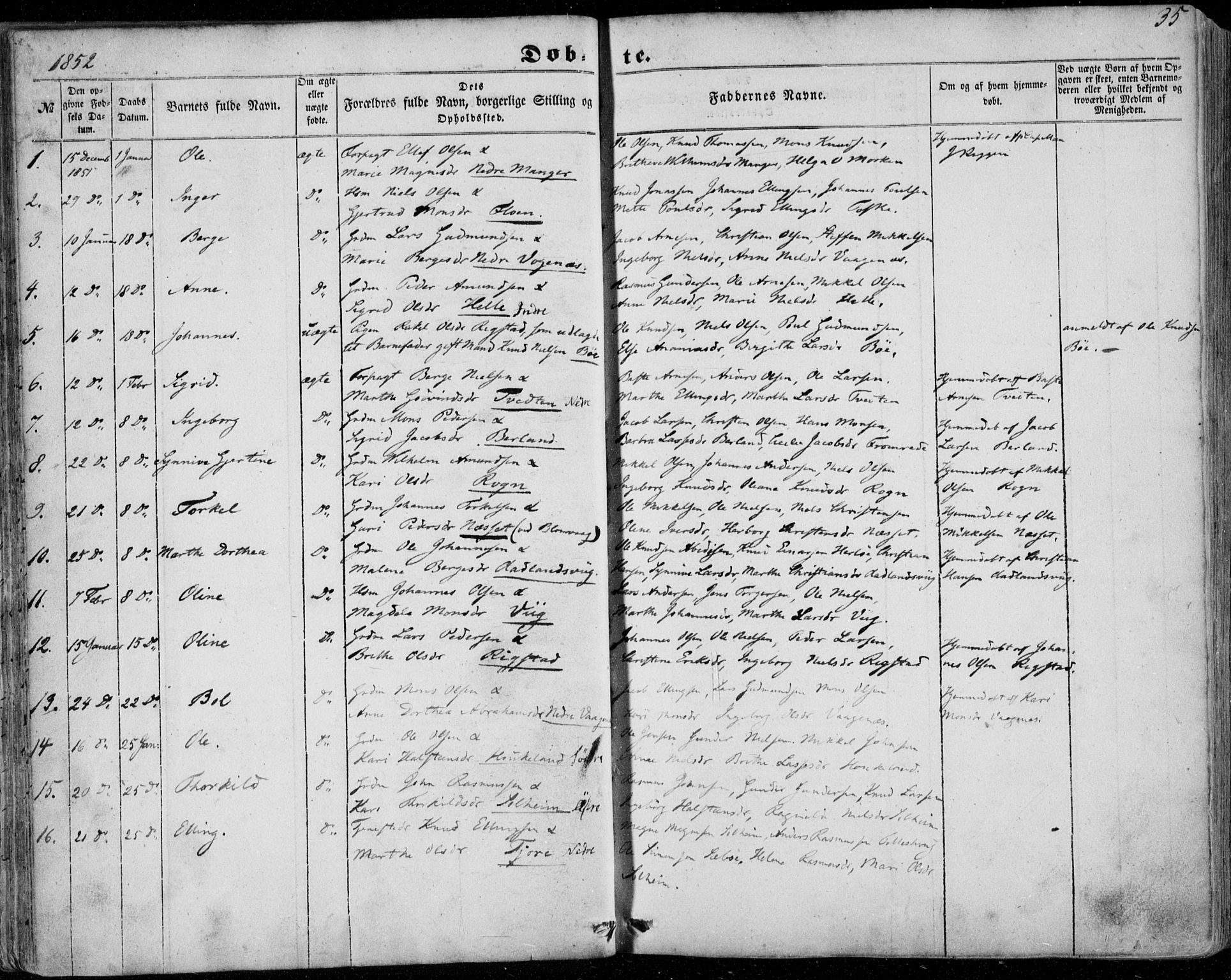 Manger sokneprestembete, SAB/A-76801/H/Haa: Parish register (official) no. A 6, 1849-1859, p. 35