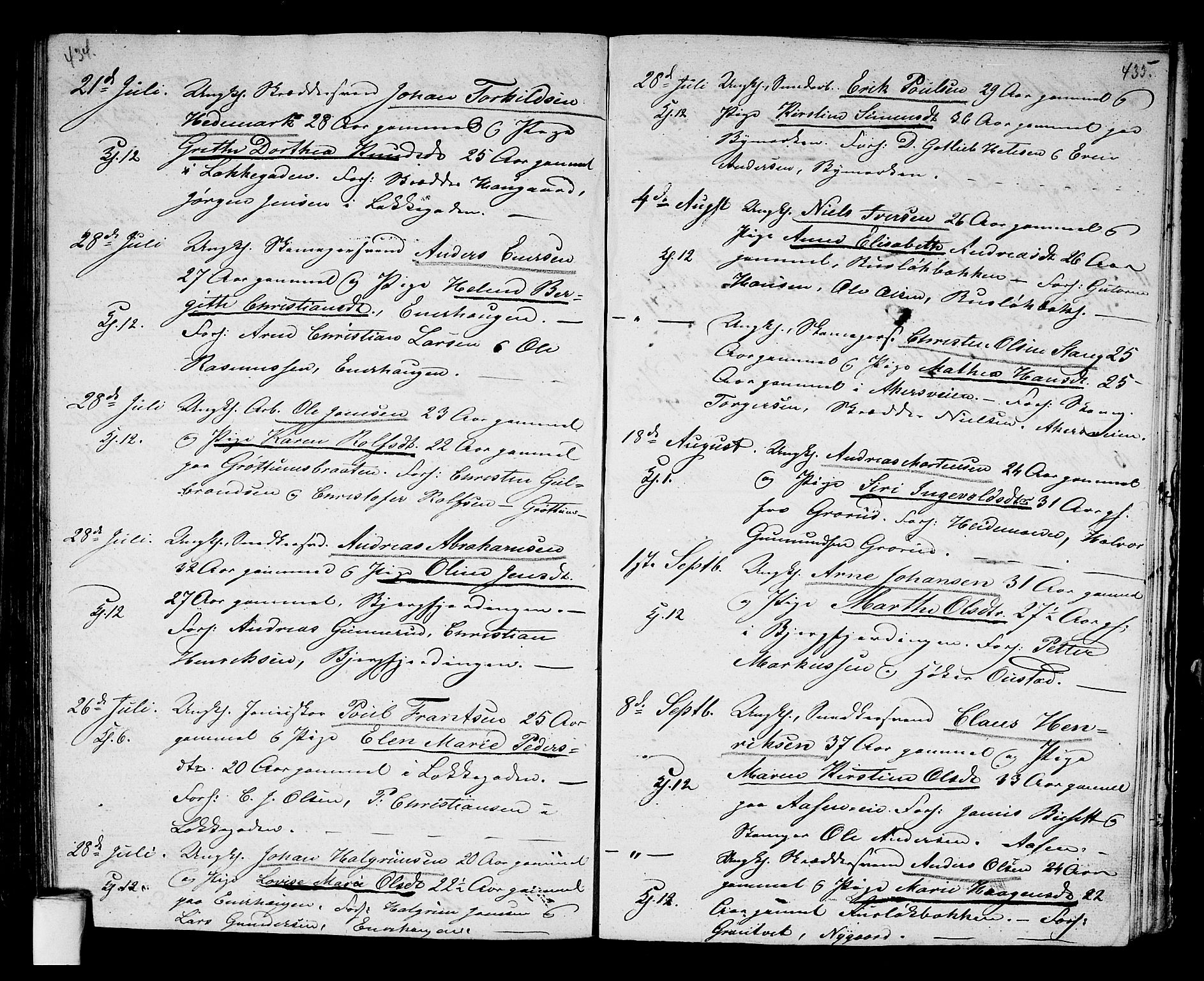 Aker prestekontor kirkebøker, AV/SAO-A-10861/G/L0007: Parish register (copy) no. 7, 1838-1846, p. 434-435