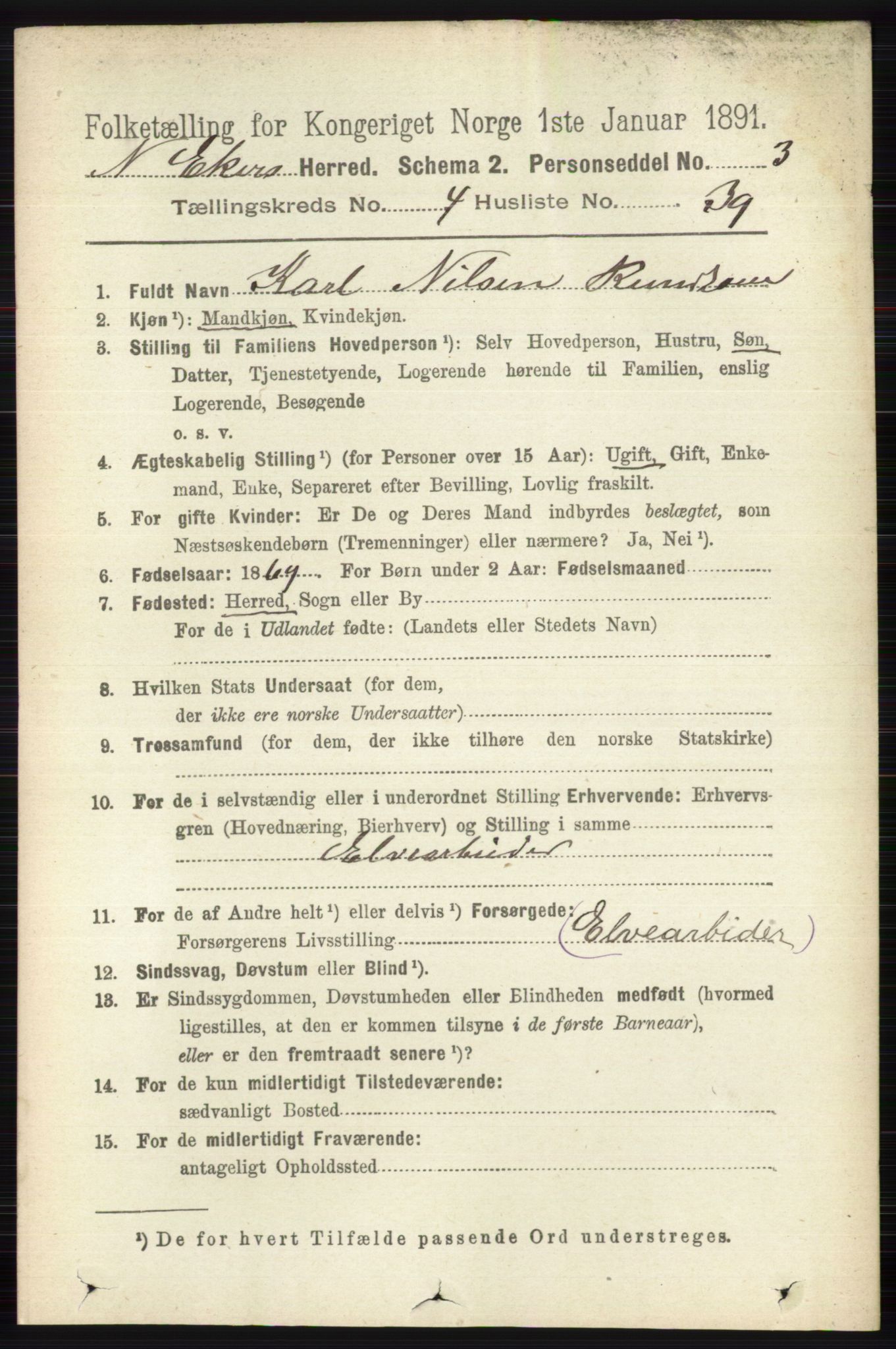 RA, 1891 census for 0625 Nedre Eiker, 1891, p. 2153