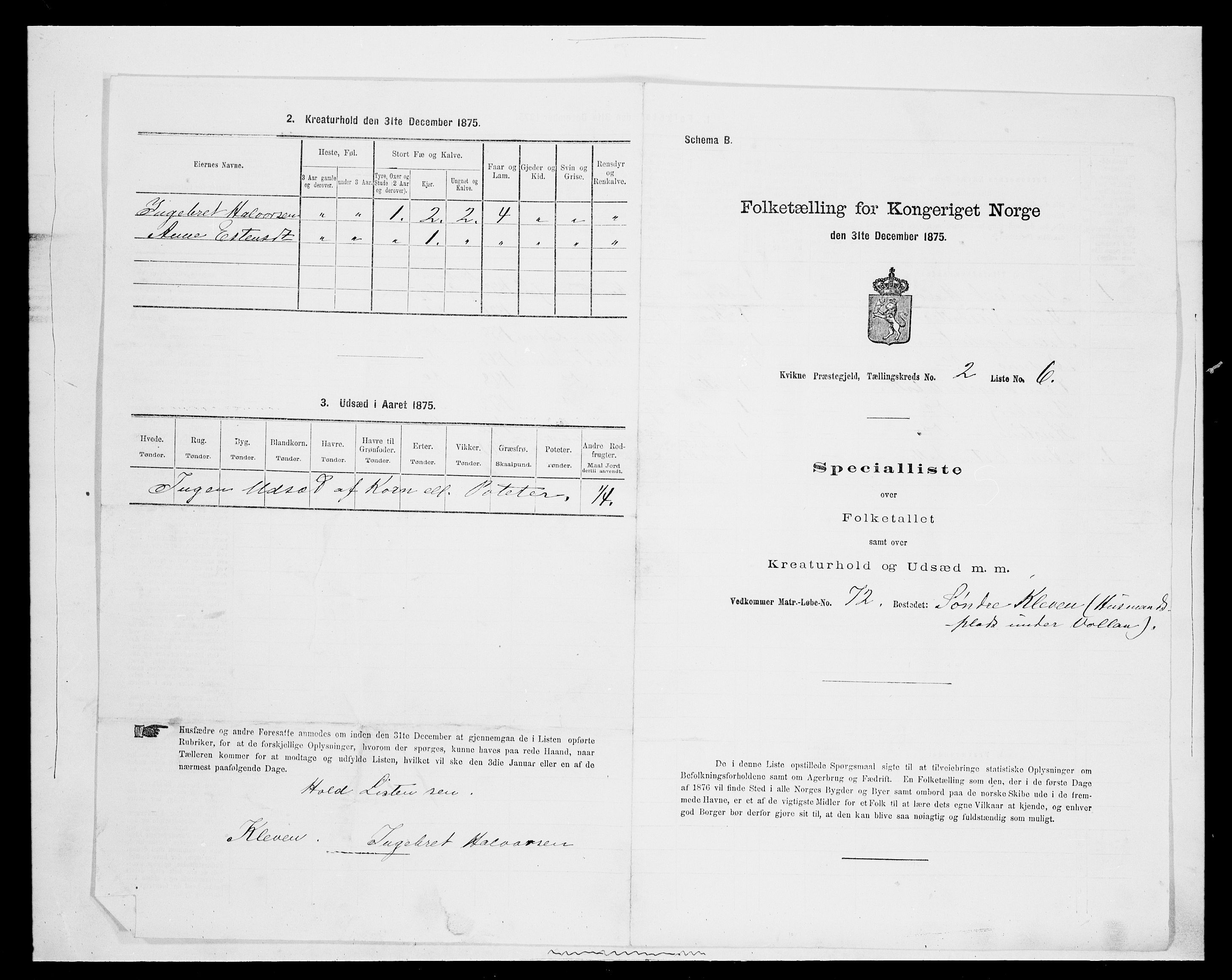 SAH, 1875 census for 0440P Kvikne, 1875, p. 139