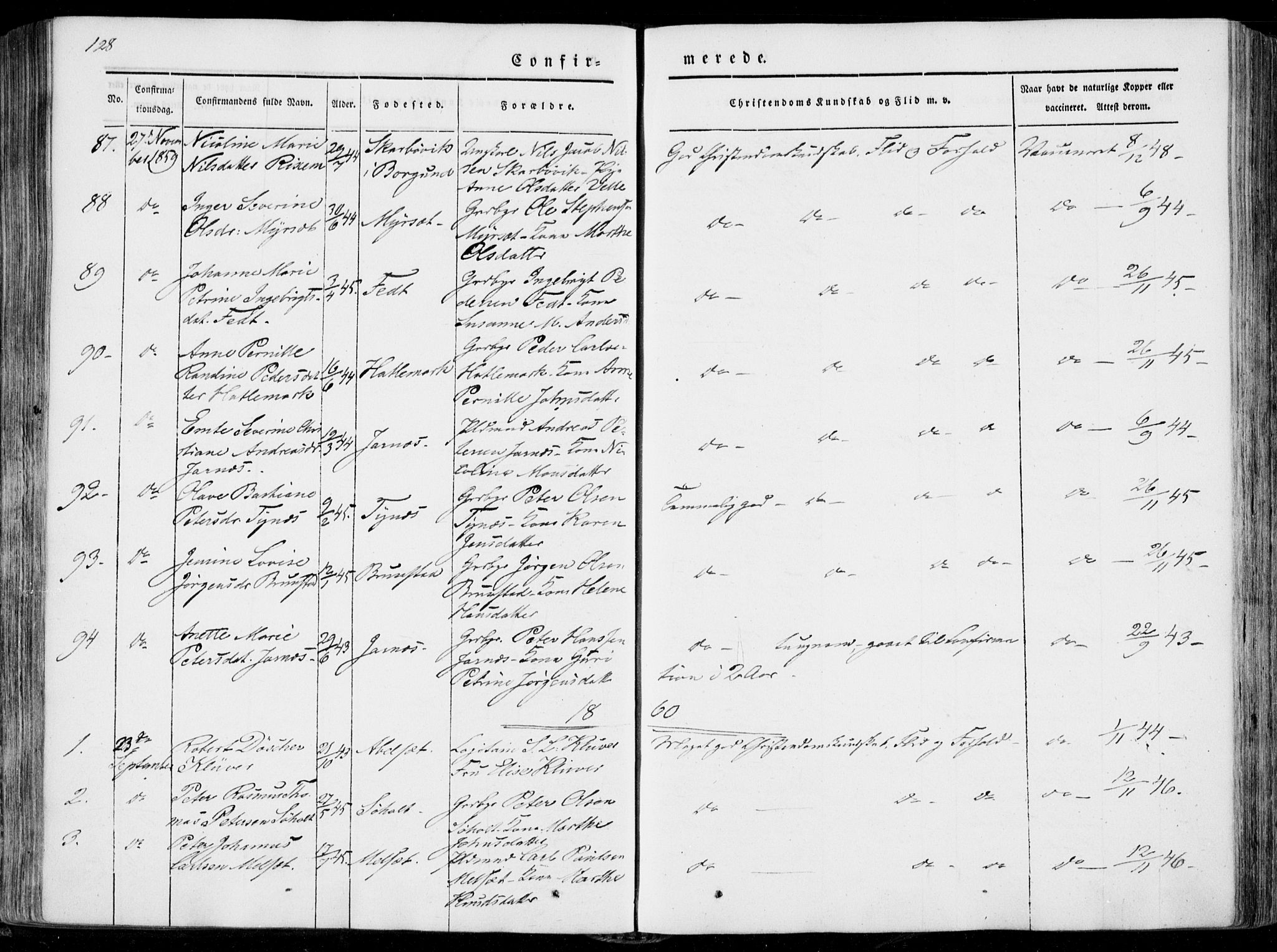Ministerialprotokoller, klokkerbøker og fødselsregistre - Møre og Romsdal, SAT/A-1454/522/L0313: Parish register (official) no. 522A08, 1852-1862, p. 128
