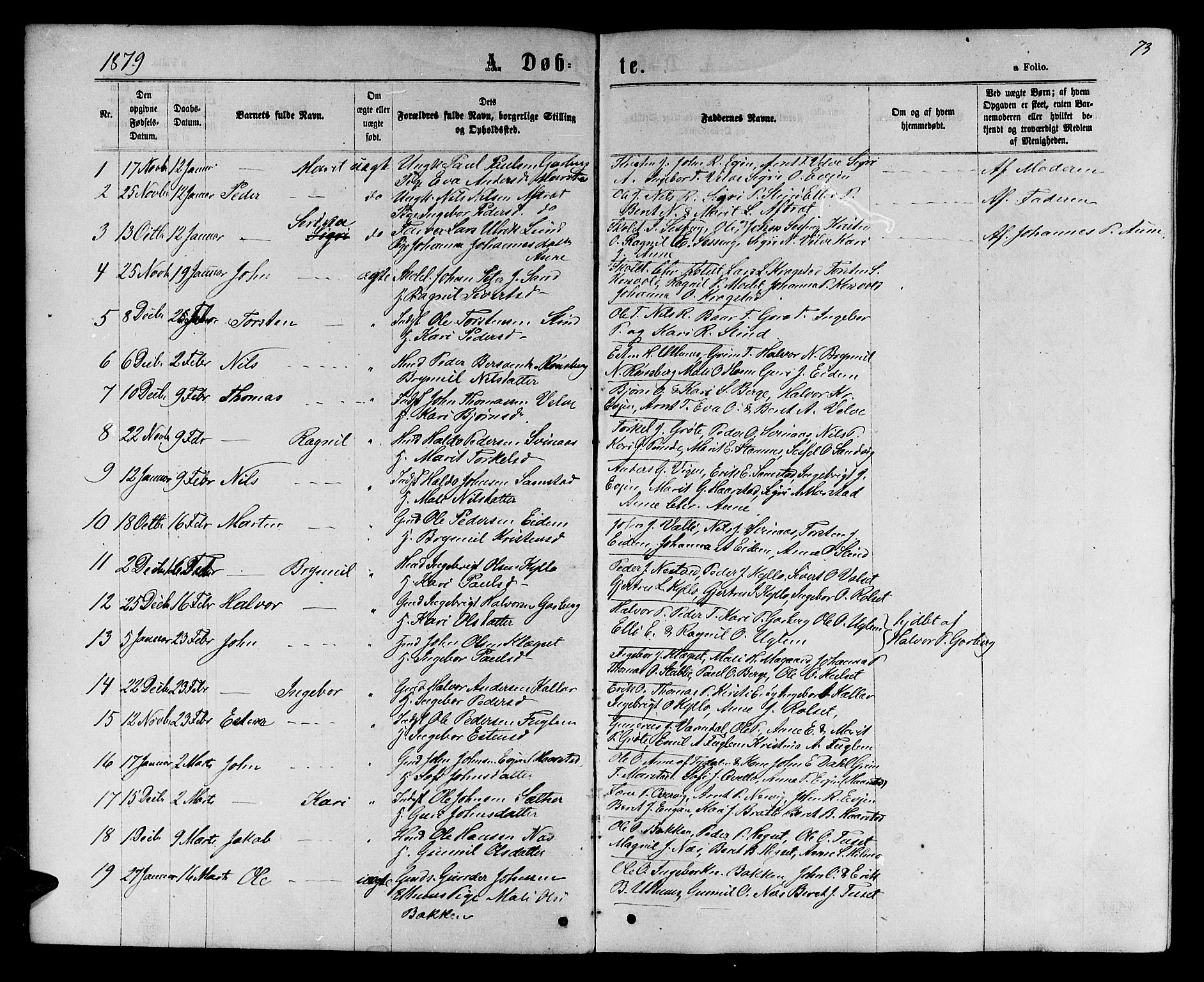 Ministerialprotokoller, klokkerbøker og fødselsregistre - Sør-Trøndelag, SAT/A-1456/695/L1156: Parish register (copy) no. 695C07, 1869-1888, p. 73